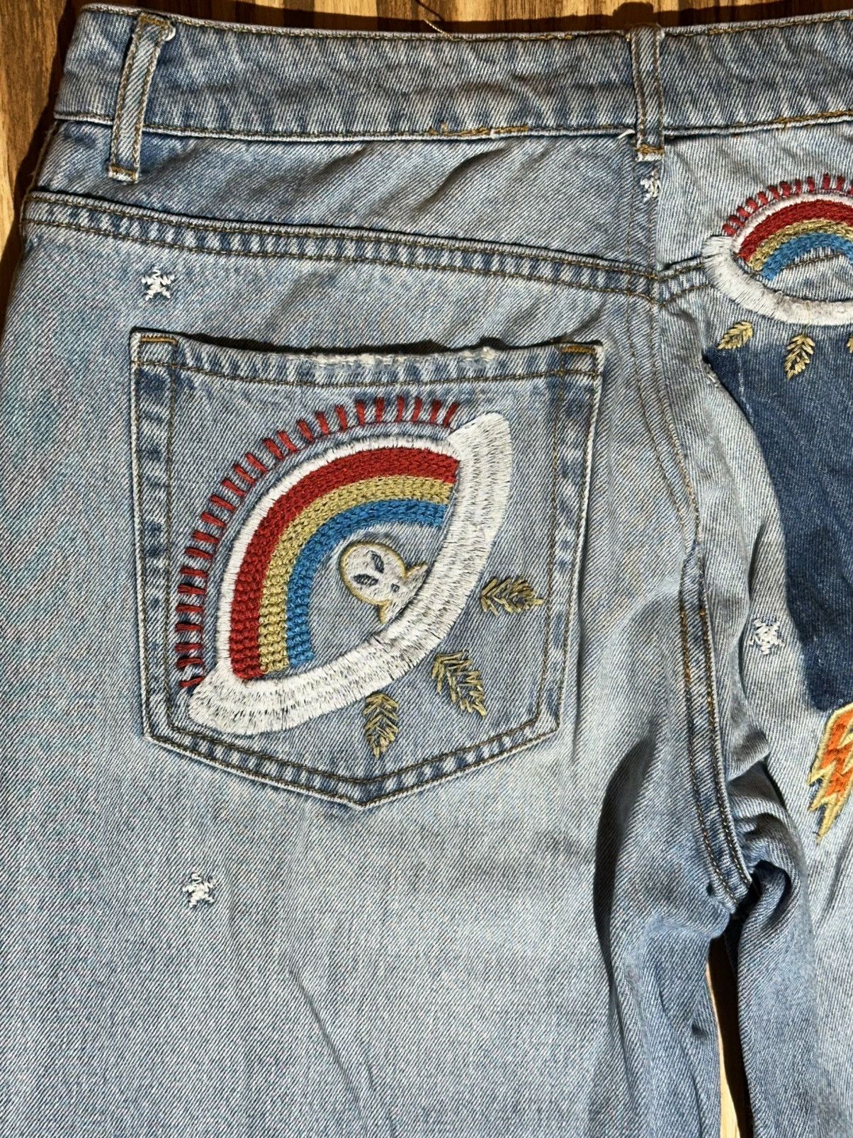 Forever 21 Alien Embroidered Blue Jeans with Patches By Forever 21 Size 34" / US 12 / IT 48 - 10 Thumbnail