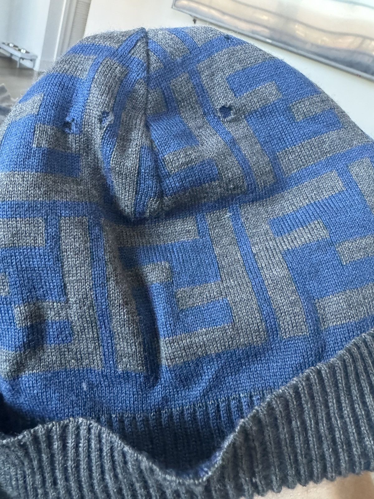 Fendi Fendi FF Logo Knit Beanie Hat – Blue/Grey Size ONE SIZE - 2 Thumbnail