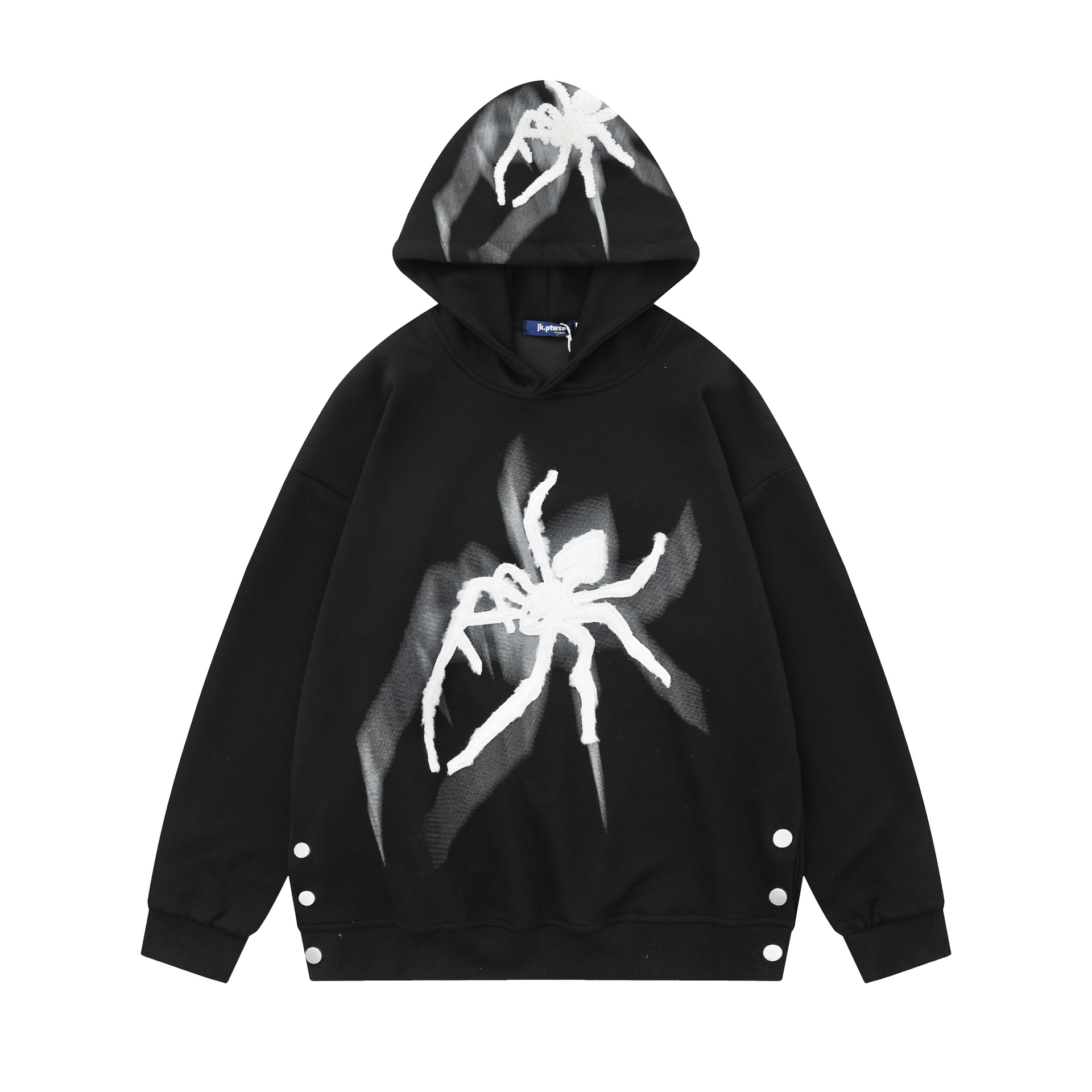 Streetwear Spider Embroidery Graphic Black Hoodie | Grailed