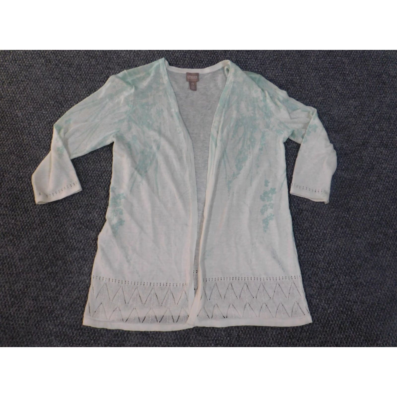 Vintage Chicos Cardigan Shirt Womens Blue Floral Open-Knit Stretch Long Sleeve Crew Neck Size 0 Regular Winter Modern Cotton Rayon Knit Vintage No Size XS / US 0-2 / IT 36-38 - 4 Thumbnail