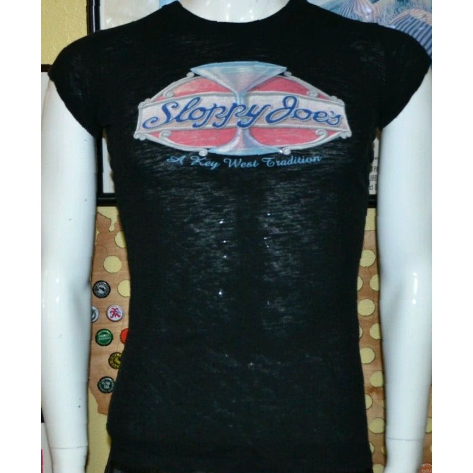 Vintage Womens Sloppy Joes T Shirt Black Round Neck Short Sleeve M Juniors Pirate Key West Bar Florida 90s Event Shirts Womens Size M / US 6-8 / IT 42-44 - 2 Thumbnail