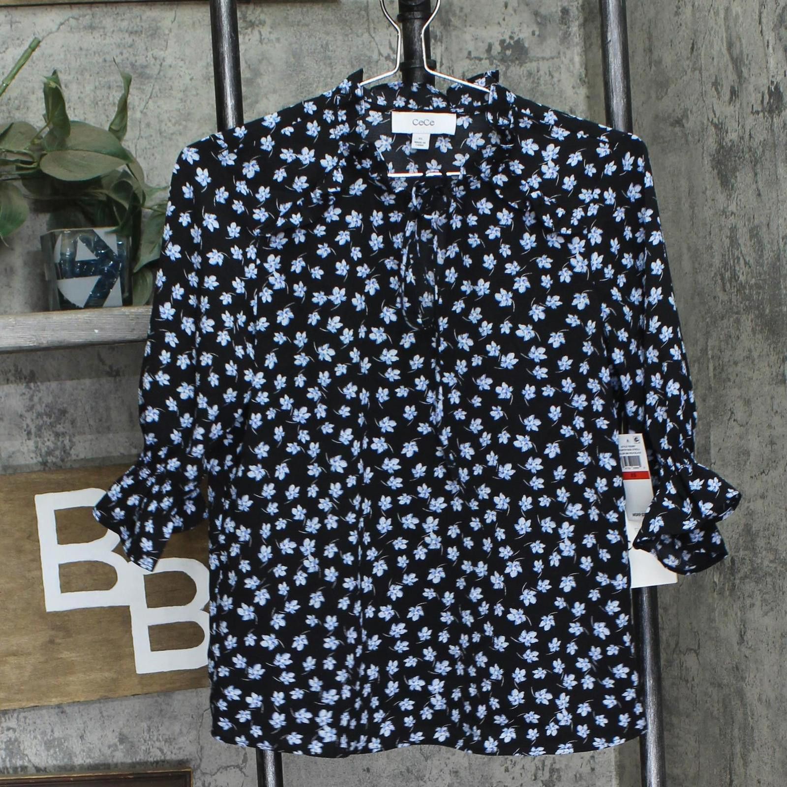Opening Ceremony Nwt Cece Tie Neck Floral Print Blouse 7033067 Rich Black Xs Size XS / US 0-2 / IT 36-38 - 1 Thumbnail
