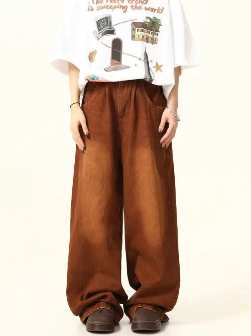 VIBE Brown Wide Leg Denim Jeans Size US 30 / EU 46 - 2 Thumbnail