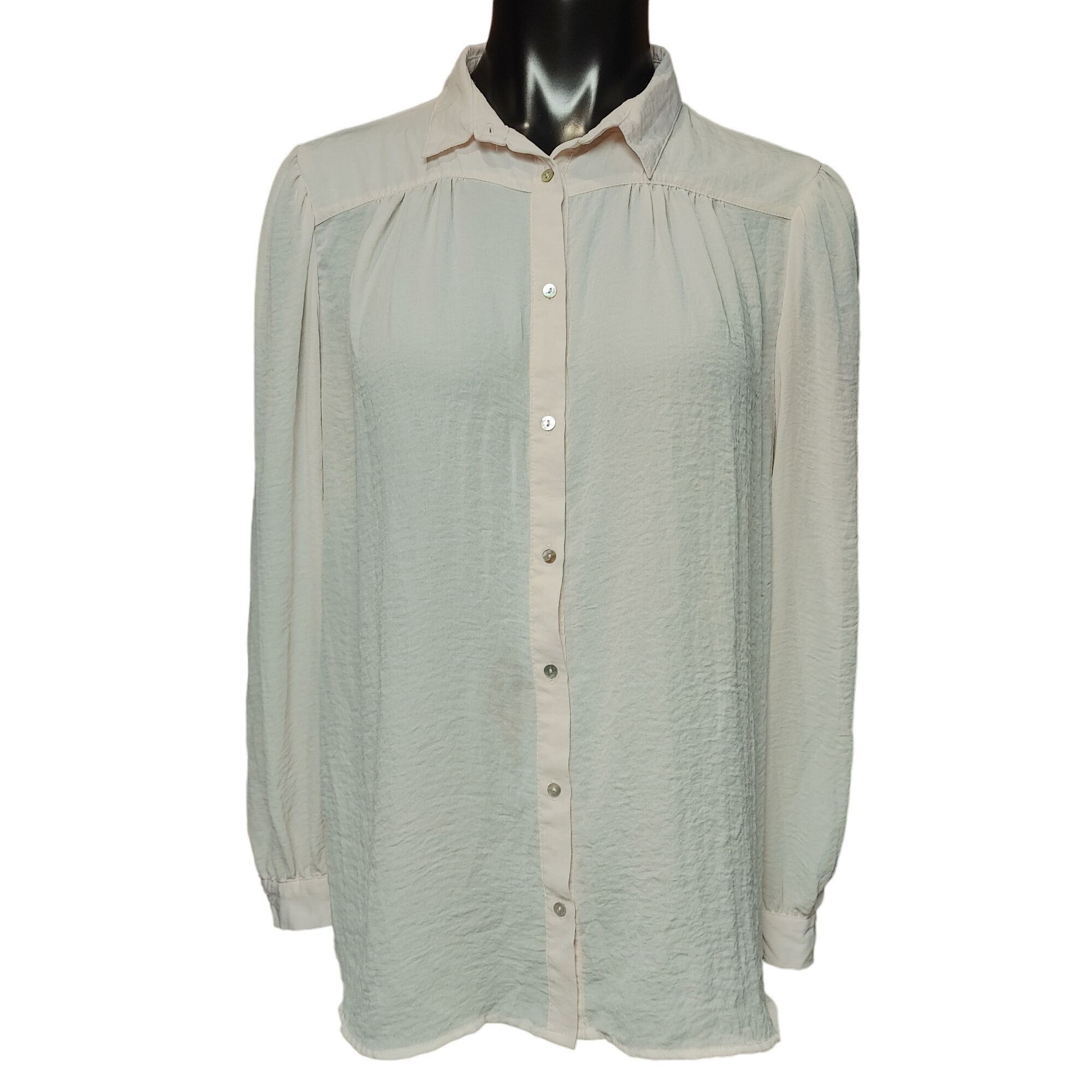 H&M H&M Women's White Long Sleeve Button Up Collared Top 14/LG Size L / US 10 / IT 46 - 1 Thumbnail