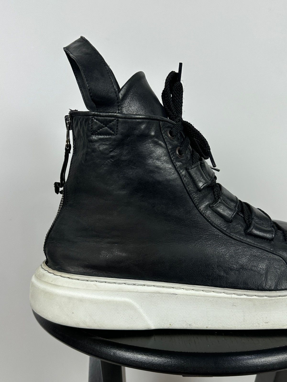 Masnada Masnada Black Leather Hi Top Sneakers Size US 12 / EU 45 - 13 Thumbnail