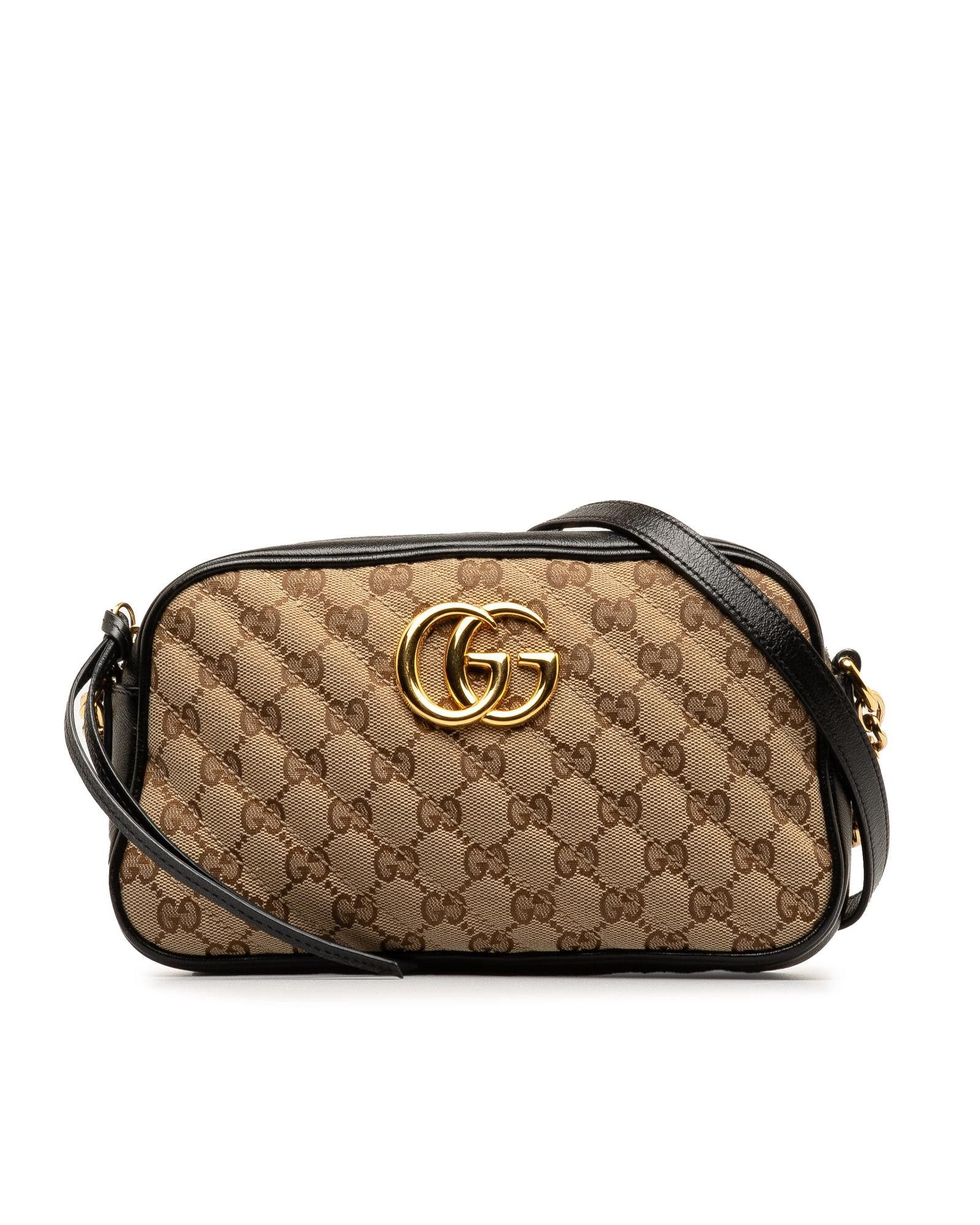 image of Gucci Canvas Matelasse Camera Bag With Leather Trim in Brown, Women's