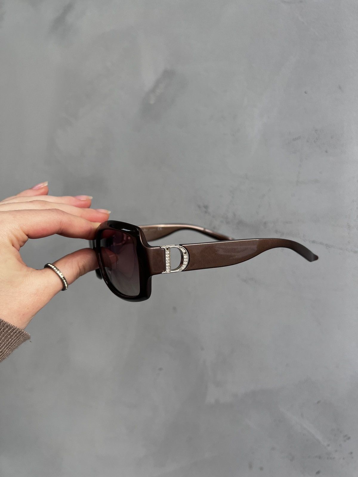 Dior Dior evening2 brown oversized sunglasses strass logo sides Size ONE SIZE - 5 Thumbnail