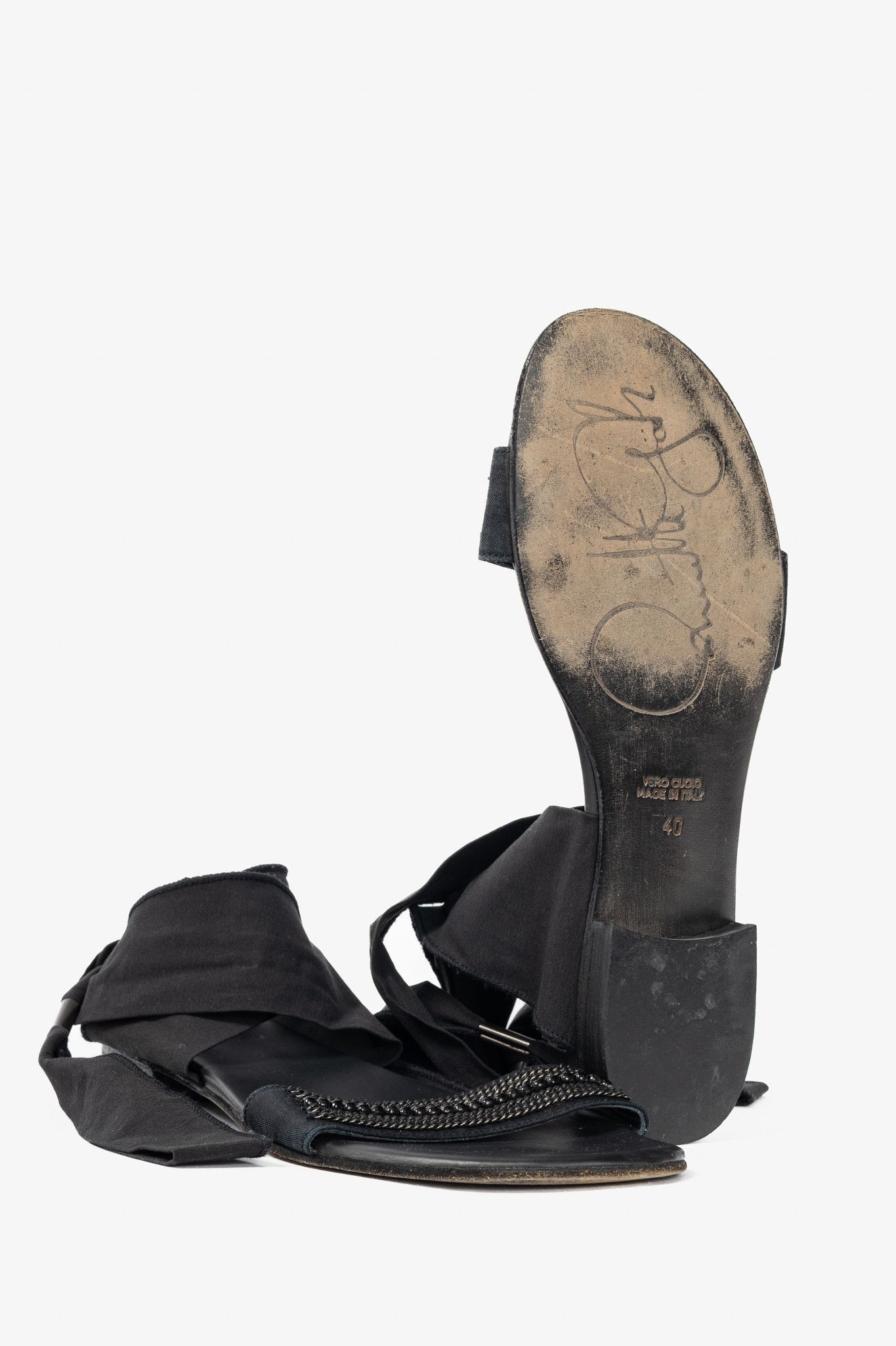 Annette Gortz Annette Gortz Black Chain & Bead-Embellished Tie Sandals Size US 9.5 / IT 39.5 - 5 Thumbnail