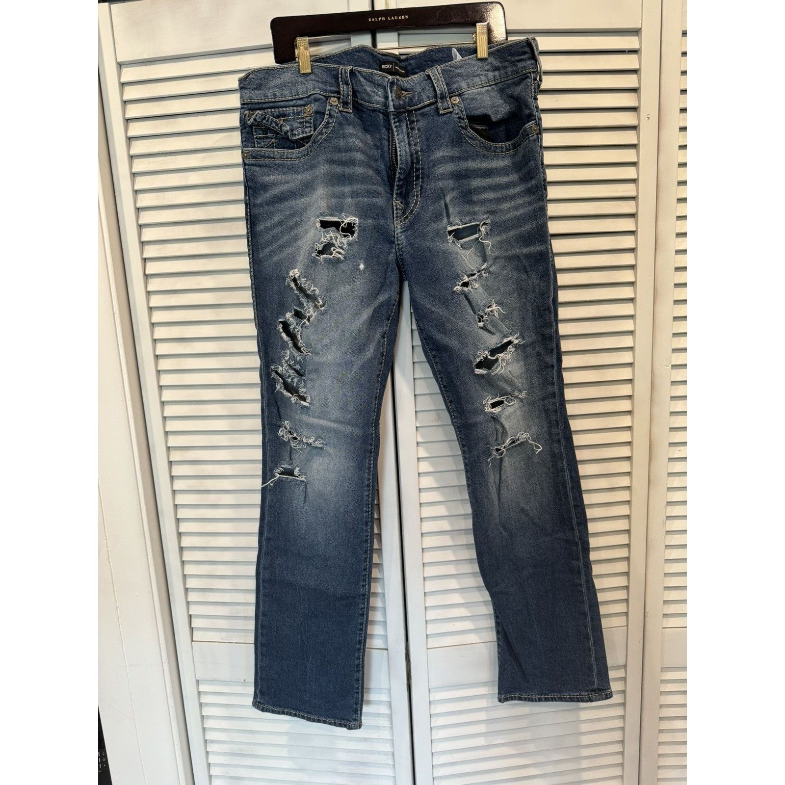 True Religion × Vintage True Religion Jeans Ricky Relaxed Straight Distressed Denim Size US 38 / EU 54 - 1 Thumbnail