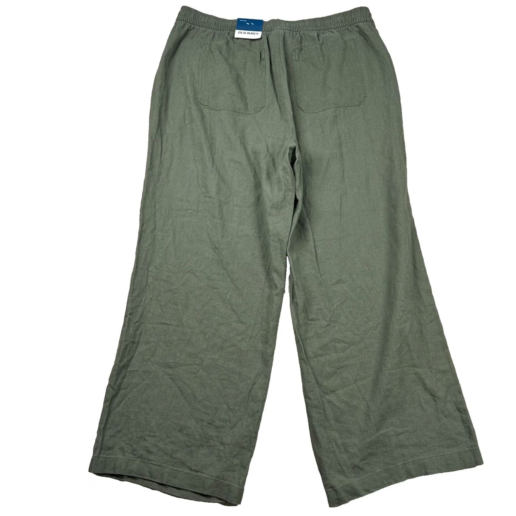 Old Navy Old Navy Pants Womens L Wide-Leg Linen Blend Olive Green Beachy Tropical Size 36" / US 14 / IT 50 - 2 Thumbnail