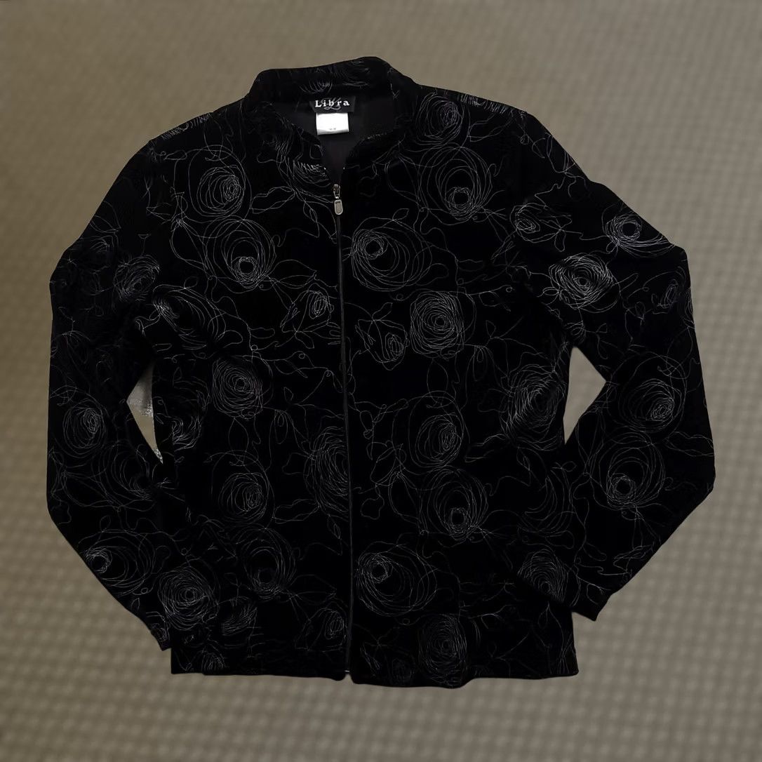 Velvet Libra Sweater Full Zip Woman Velvet Floral Black Medium Women's Knit Shirt Jacket Modern Elegant City Floral Party/Cocktail Size M / US 6-8 / IT 42-44 - 1 Thumbnail