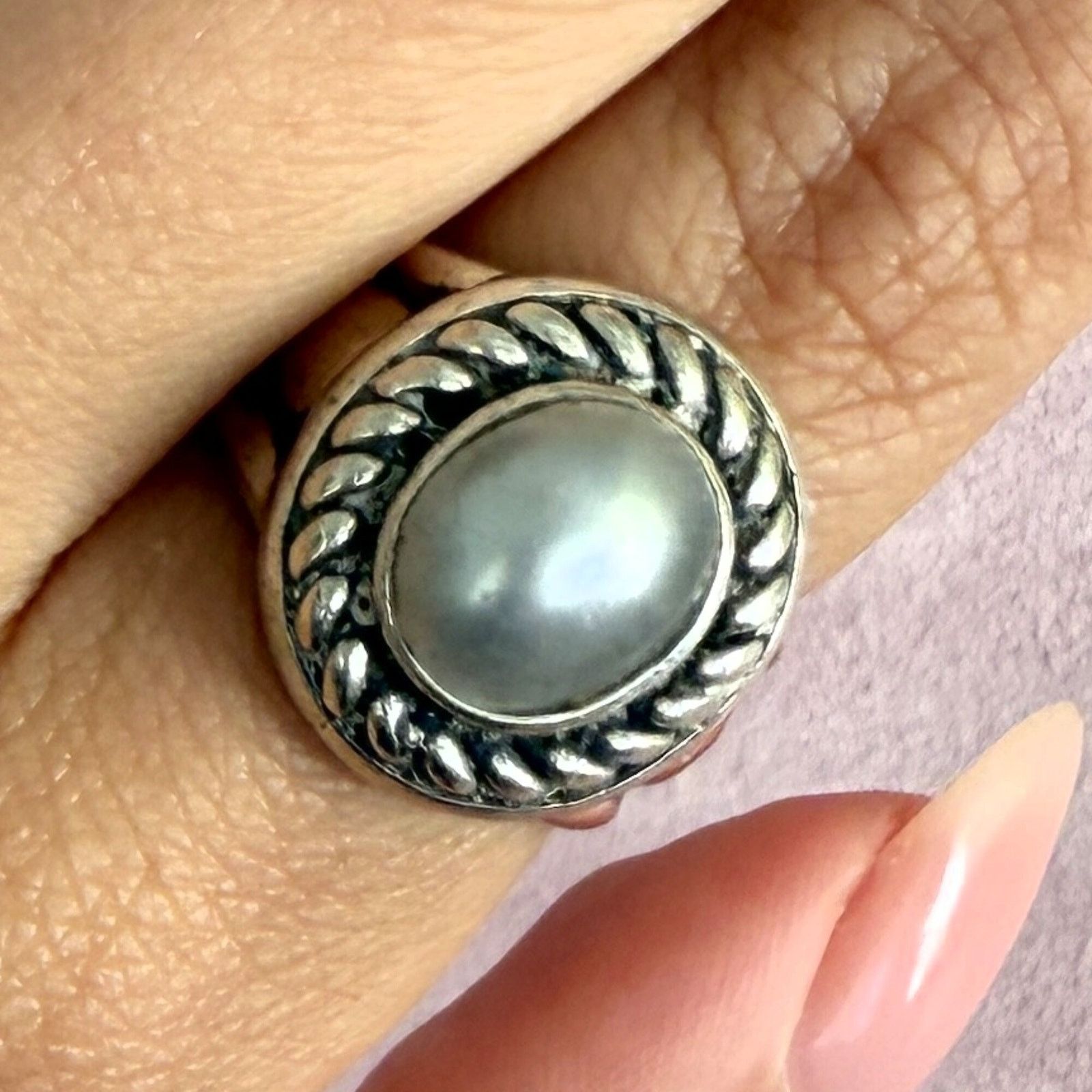 Sterling Silver sterling silver braided grey pearl ring size 7 Size ONE SIZE - 1 Thumbnail
