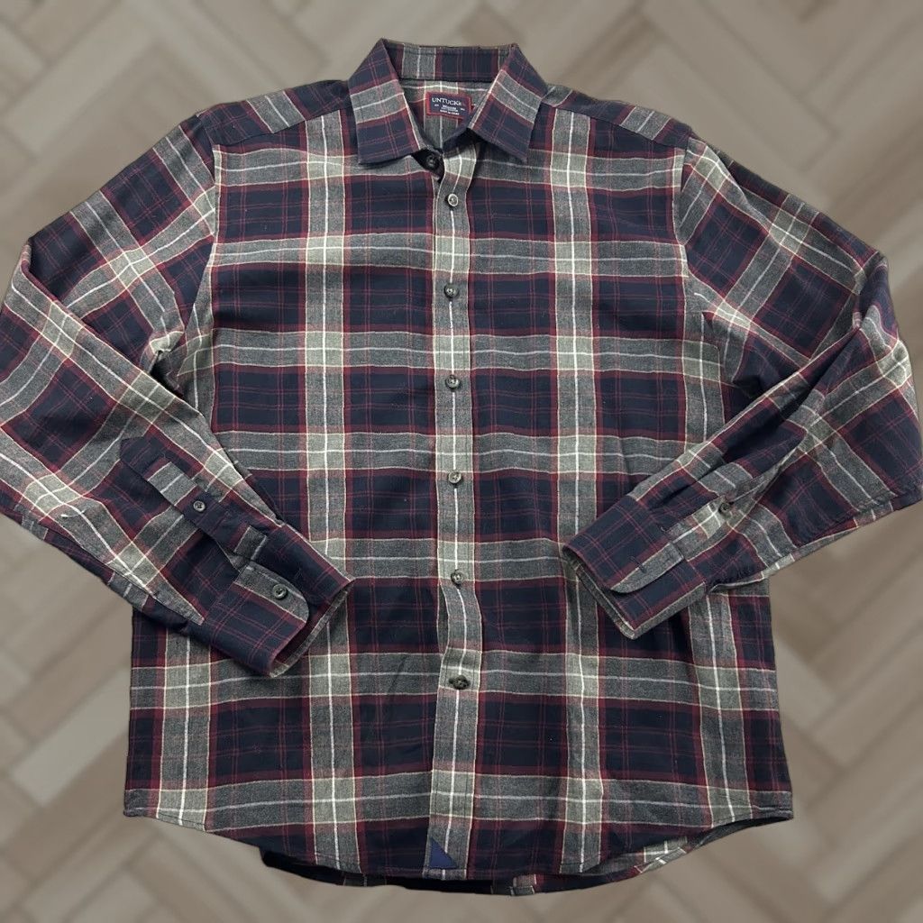 UNTUCKit UNTUCKit Alentejo Long Sleeve Button-Up Plaid Flannel Shirt Men's M Blue Red Size US M / EU 48-50 / 2 - 1 Thumbnail