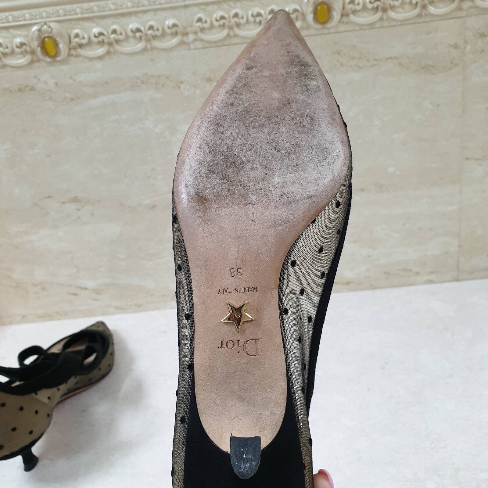 Dior Dior Black Mesh Suede D Polka Dot Pointed Toe Pumps sz.38 Size US 7 / IT 37 - 6 Thumbnail