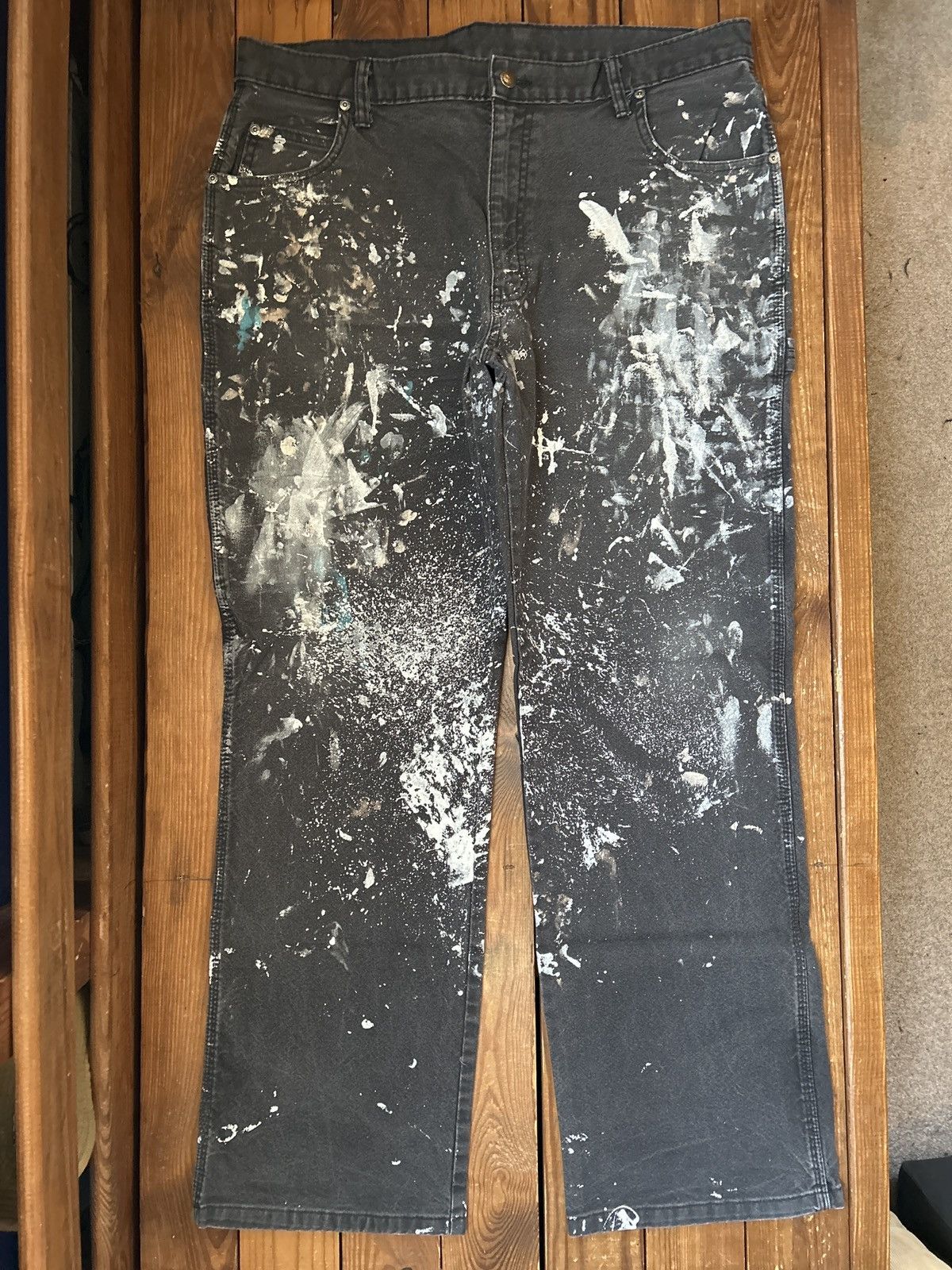 Dickies × Vintage Vintage Y2K Dickies Black Painted Carpenter Pants Size US 36 / EU 52 - 1 Thumbnail