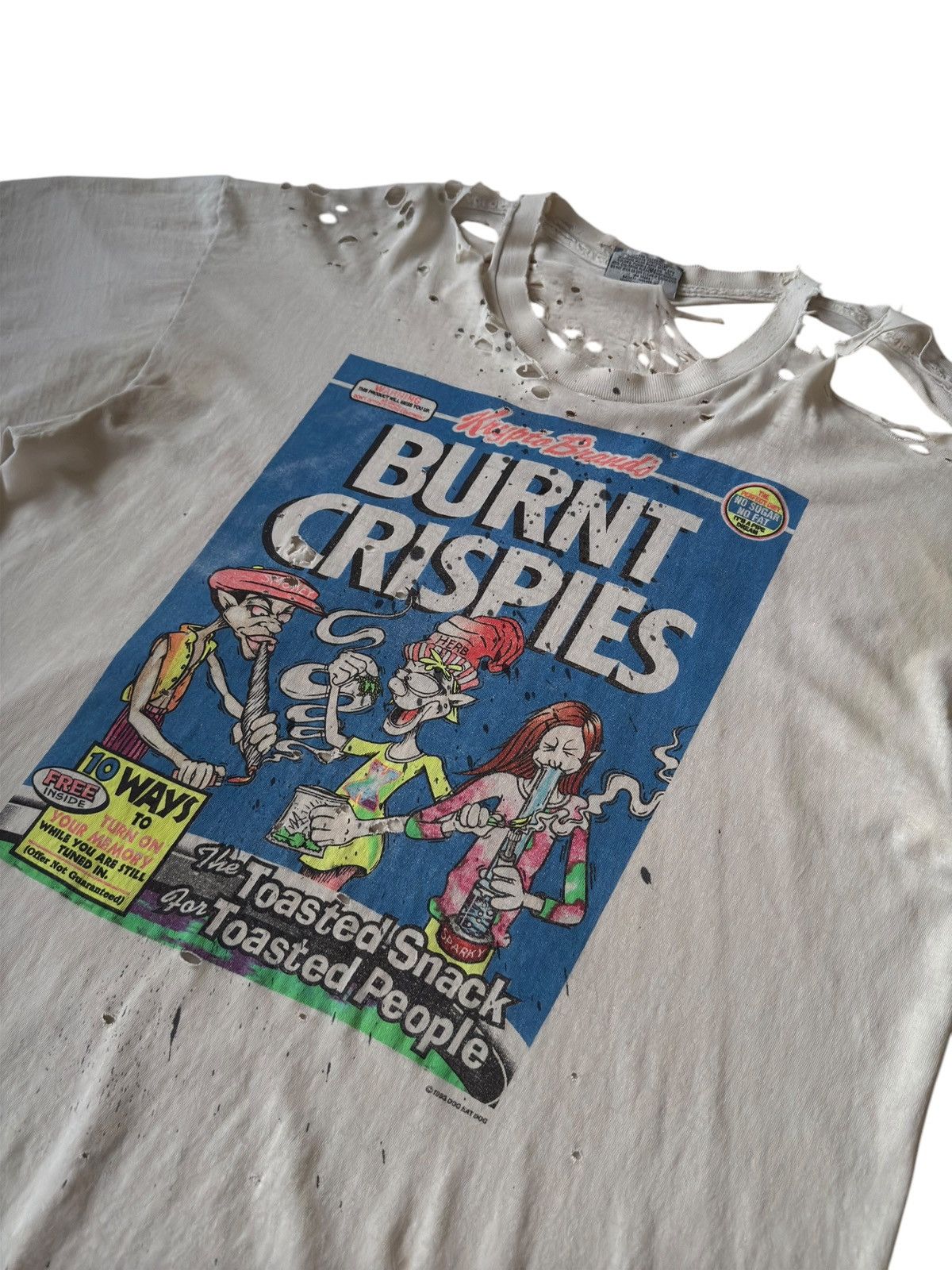 Vintage THRASHED Vintage 90s Burnt Crispy’s Distressed Tee Shirt Size US XL / EU 56 / 4 - 7 Thumbnail