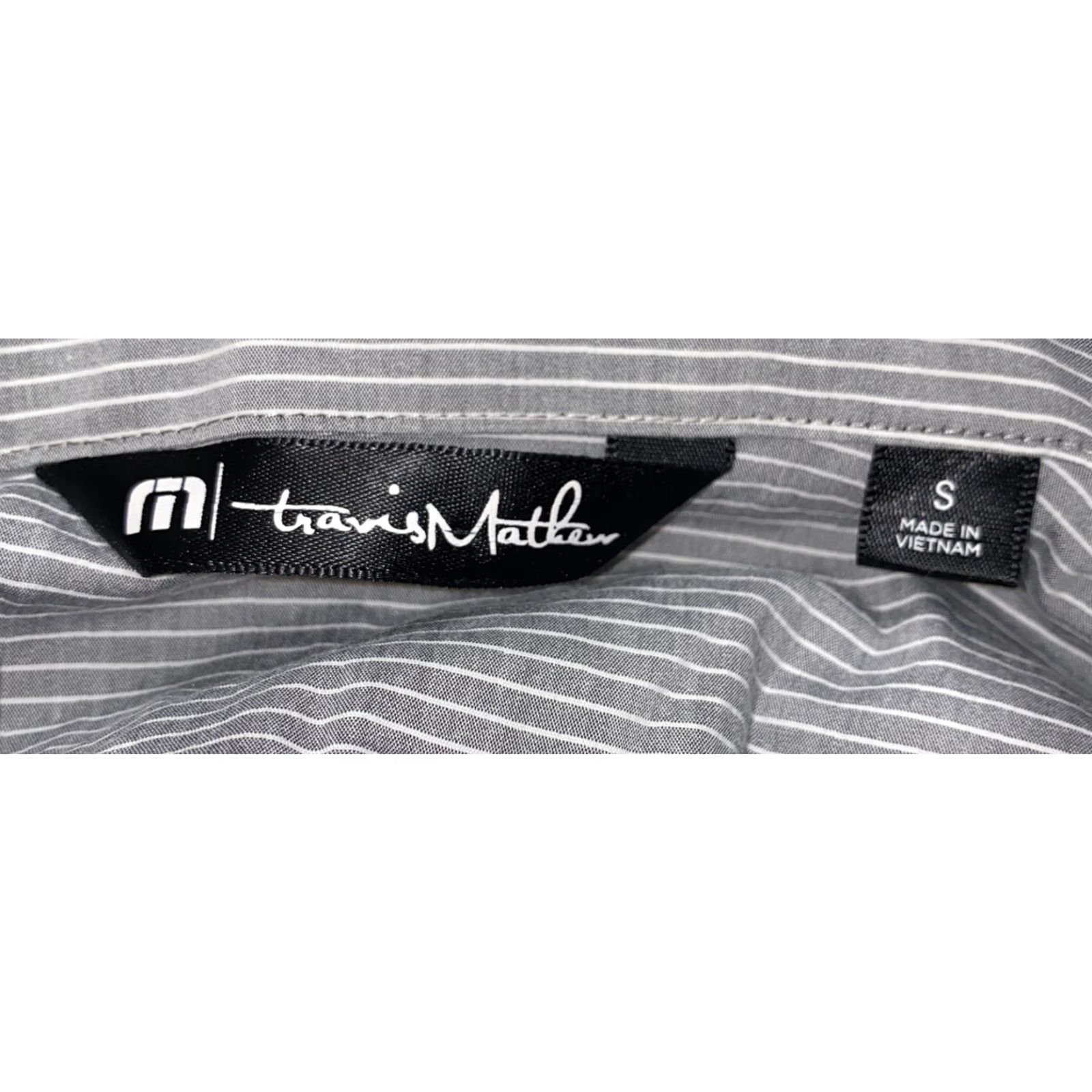 TravisMathew Travis Mathew Shirt Mens Gray Striped Short Sleeve Button Front Size S Size US S / EU 44-46 / 1 - 5 Thumbnail