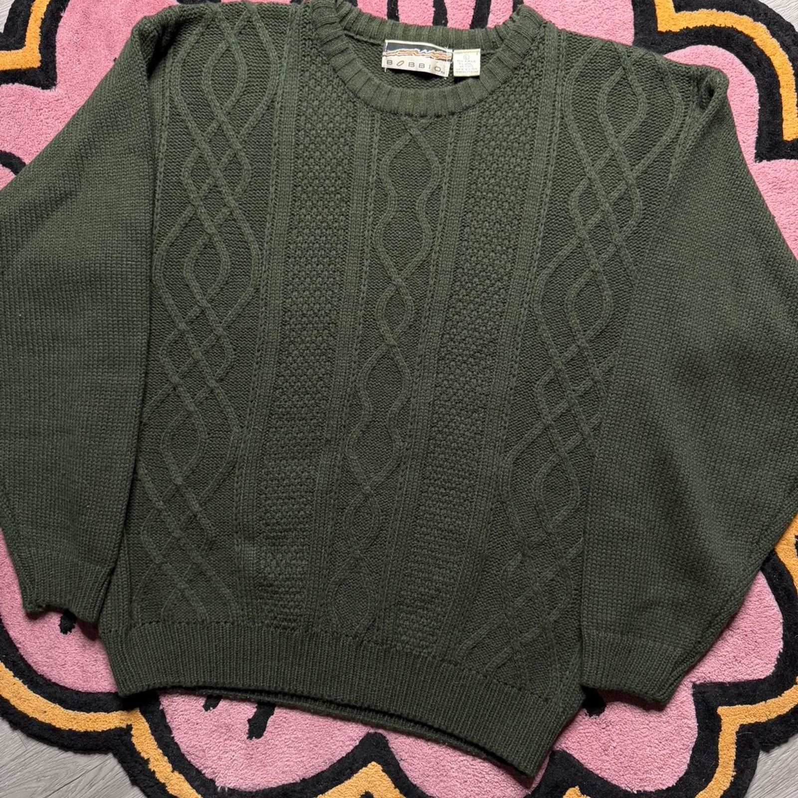 Vintage Vintage 90’s Bobbio Cable Knit Pullover Sweater Large Green Size US L / EU 52-54 / 3 - 2 Thumbnail