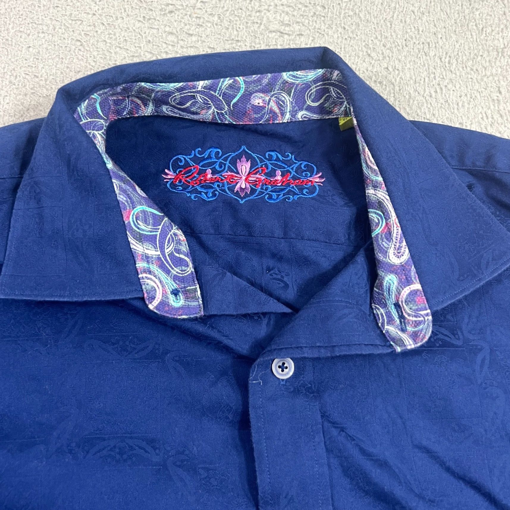 Robert Graham VINTAGE Robert Graham Shirt Mens XL Long Sleeve Button-Up Paisley Navy Business Casual Classic Fit Size US XL / EU 56 / 4 - 3 Thumbnail