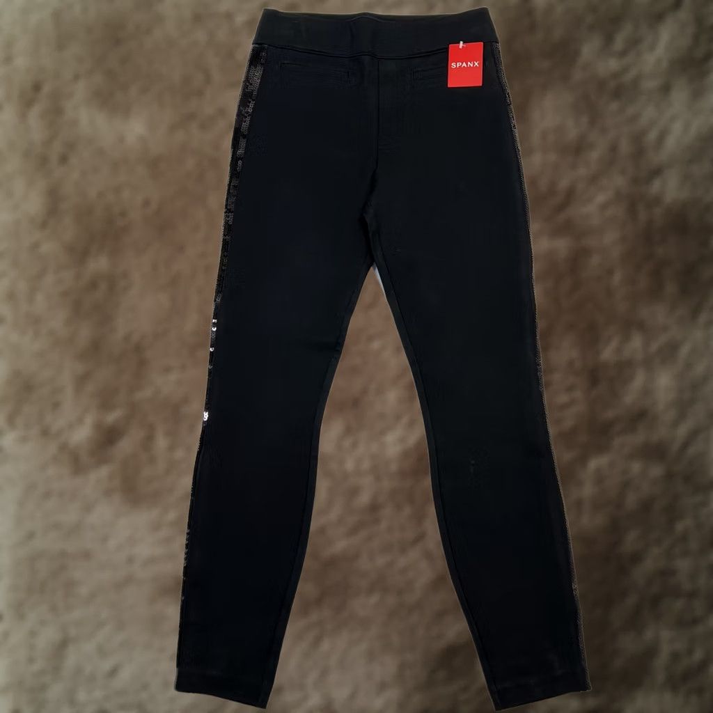 Spanx VINTAGE? No. Spanx Ponte Skinny Pants Womens XS Black Sequin Trim High Rise Stretch Slim Size 26" / US 2 / IT 38 - 1 Thumbnail