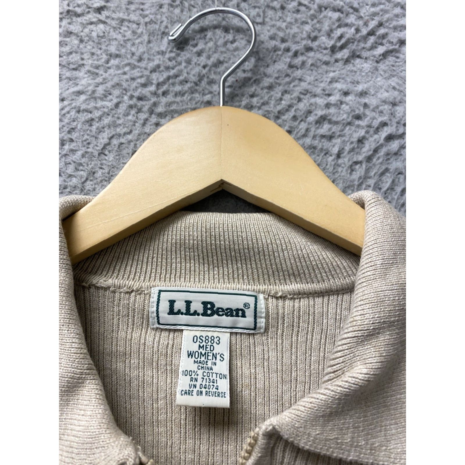 Vintage L.L. Bean Sweater Women’s M Tan Cotton Full Zip Jacket / 156-6 Full Zip Pockets Mock Neck Casual Travel Knit Solid Size M / US 6-8 / IT 42-44 - 2 Thumbnail