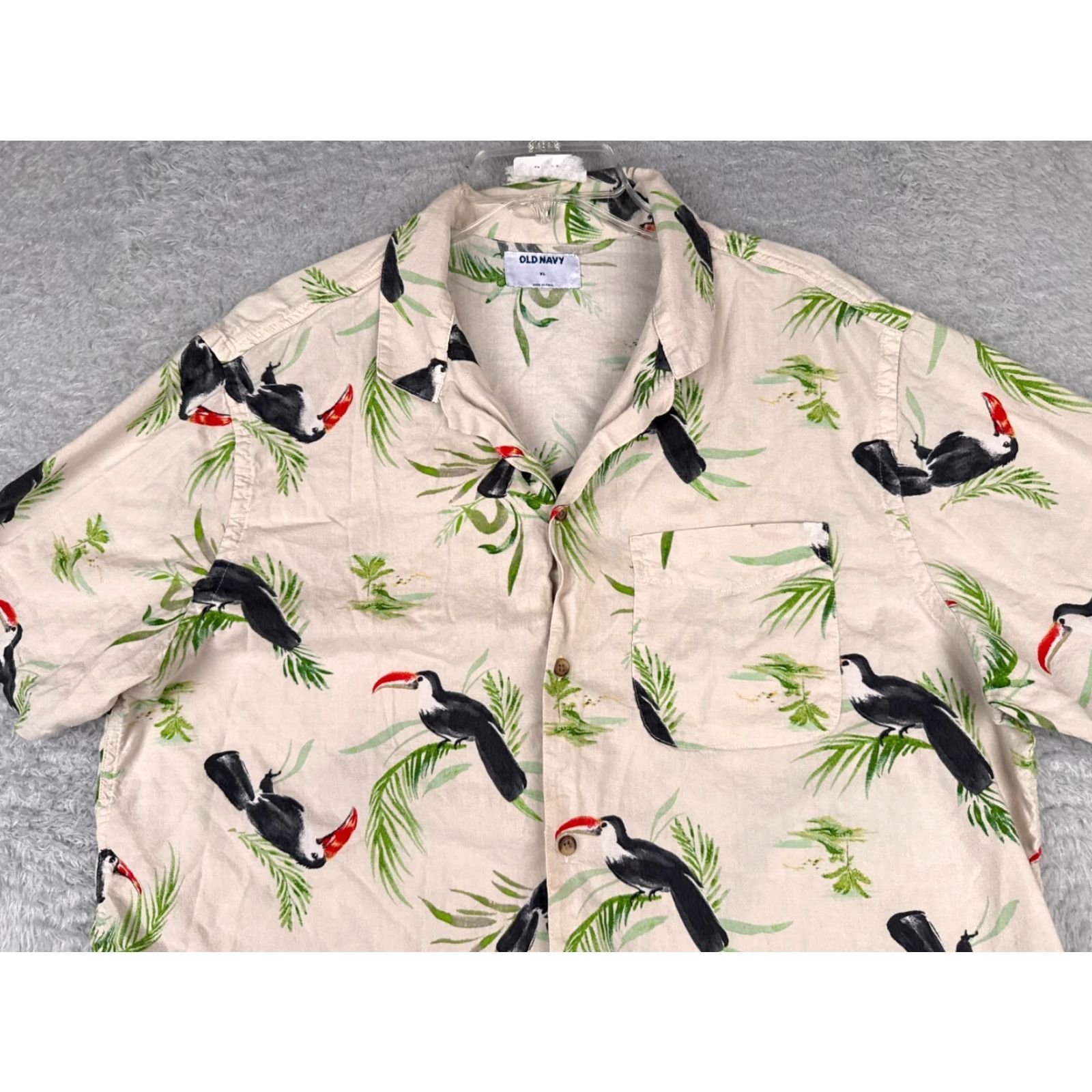 Old Navy Old Navy Shirt XL Mens Ivory Floral Hawaiian Button-Up Short Sleeve Cotton Rayon Breathable Pockets Collared Mens Size US XL / EU 56 / 4 - 4 Thumbnail