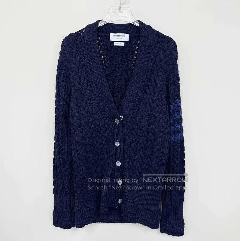 Thom Browne Thom Browne Navy Cable Knit Cardigan for Women . Size M / US 6-8 / IT 42-44 - 1 Thumbnail