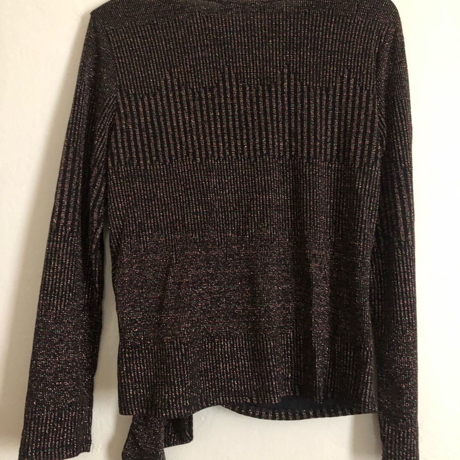 Other Hazel Black Sparkly Metallic Long Sleeve Tie Blouse Top Size XL / US 12-14 / IT 48-50 - 7 Thumbnail