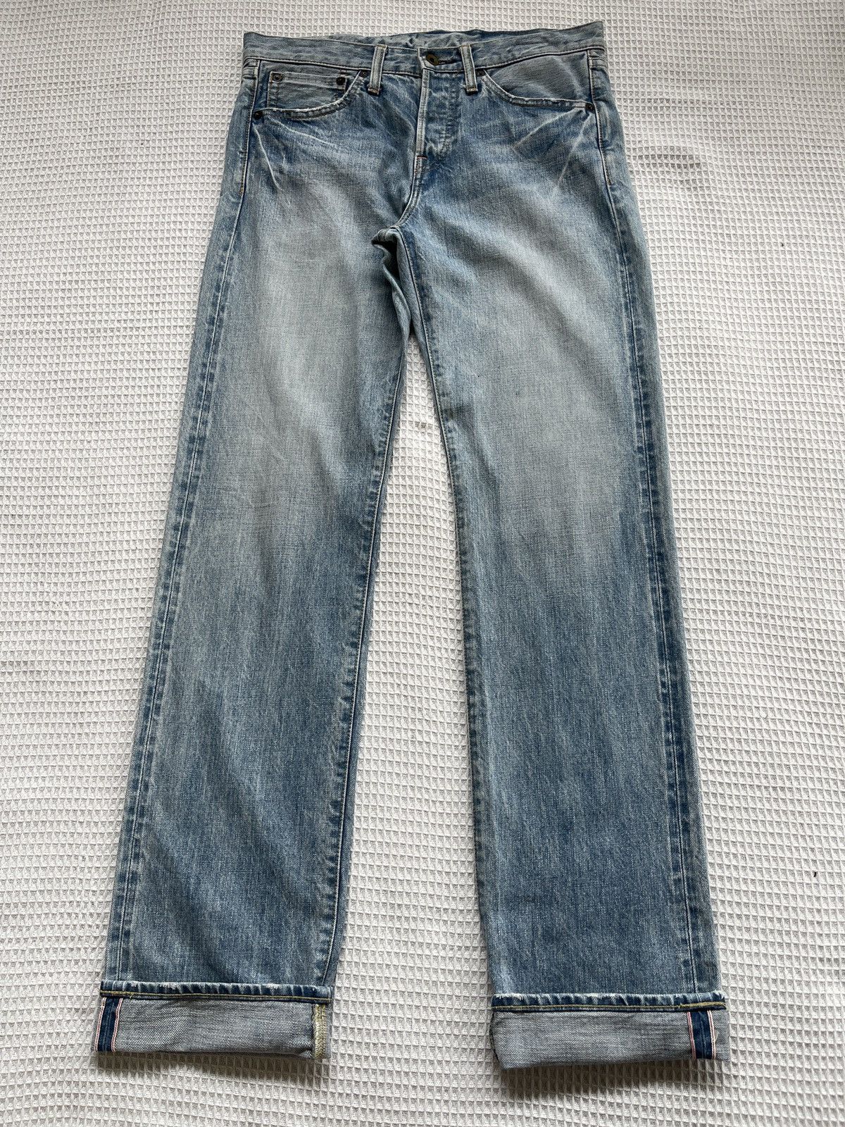 Japanese Brand Rare🔥Vtg MUVEIL Selvedge Redline Light Blue Jeans Size US 33 - 3 Thumbnail