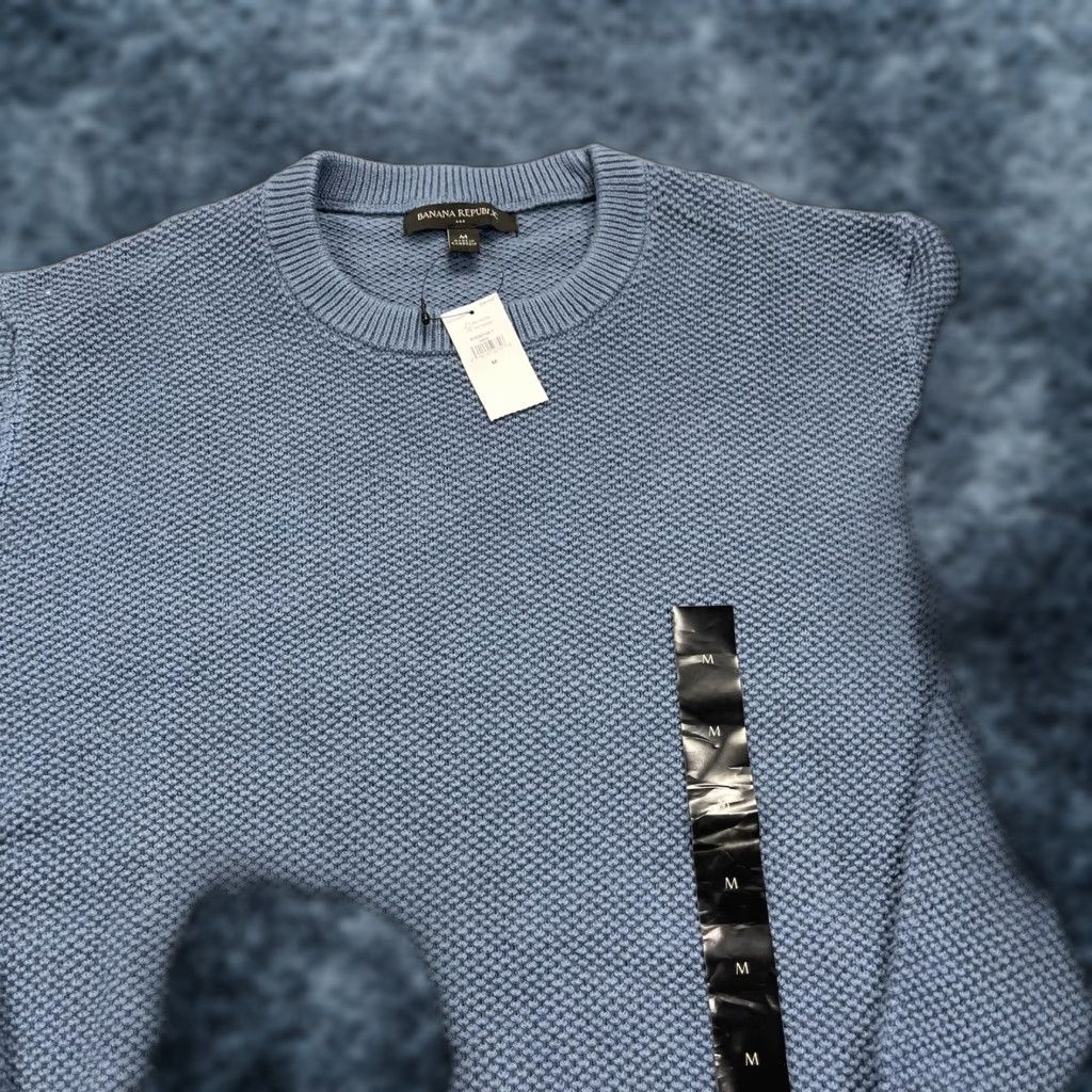 Banana Republic Banana Republic Sweater Mens Medium Blue Waffle-Knit Crewneck Pullover NWT Size US M / EU 48-50 / 2 - 1 Thumbnail