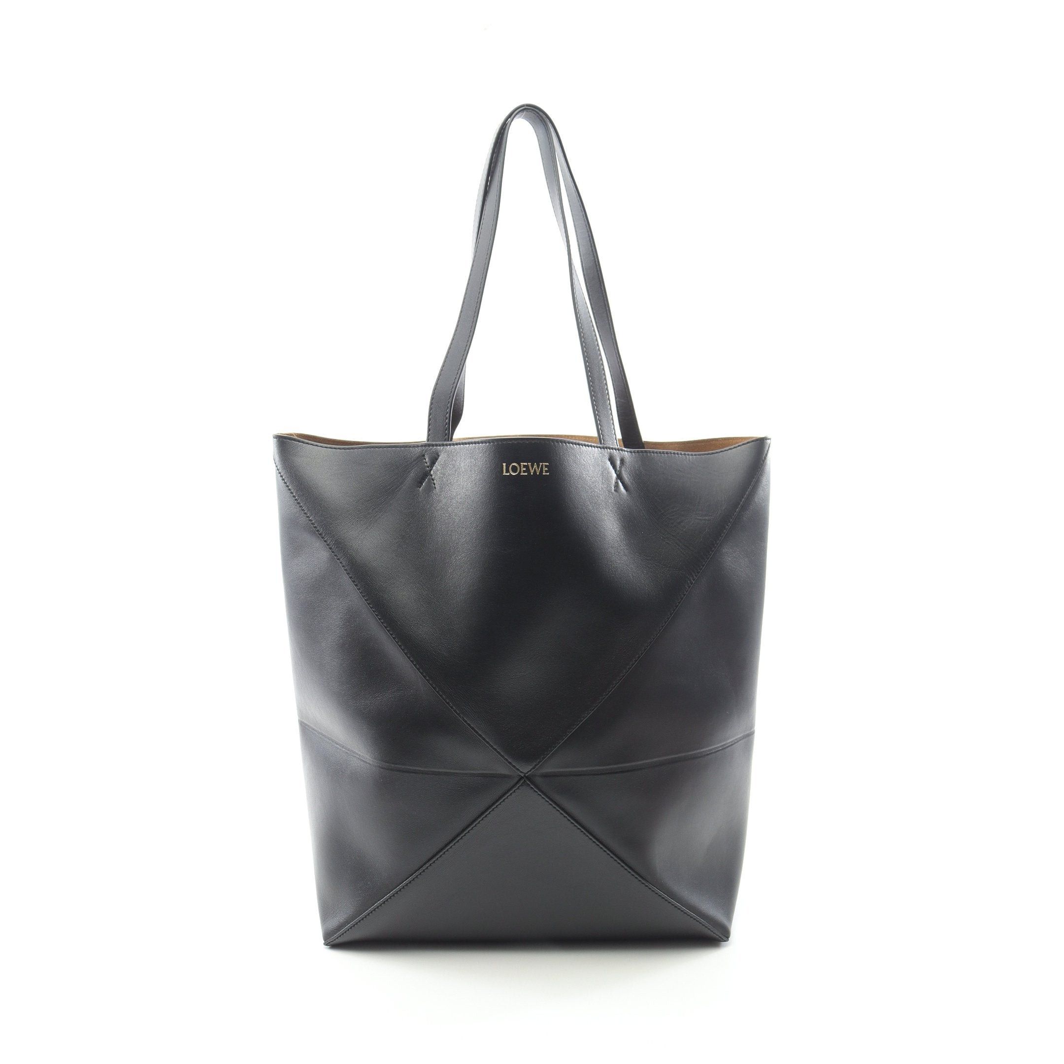 Loewe Puzzle Fold Tote Large Shoulder Bag Leather Black, Women's