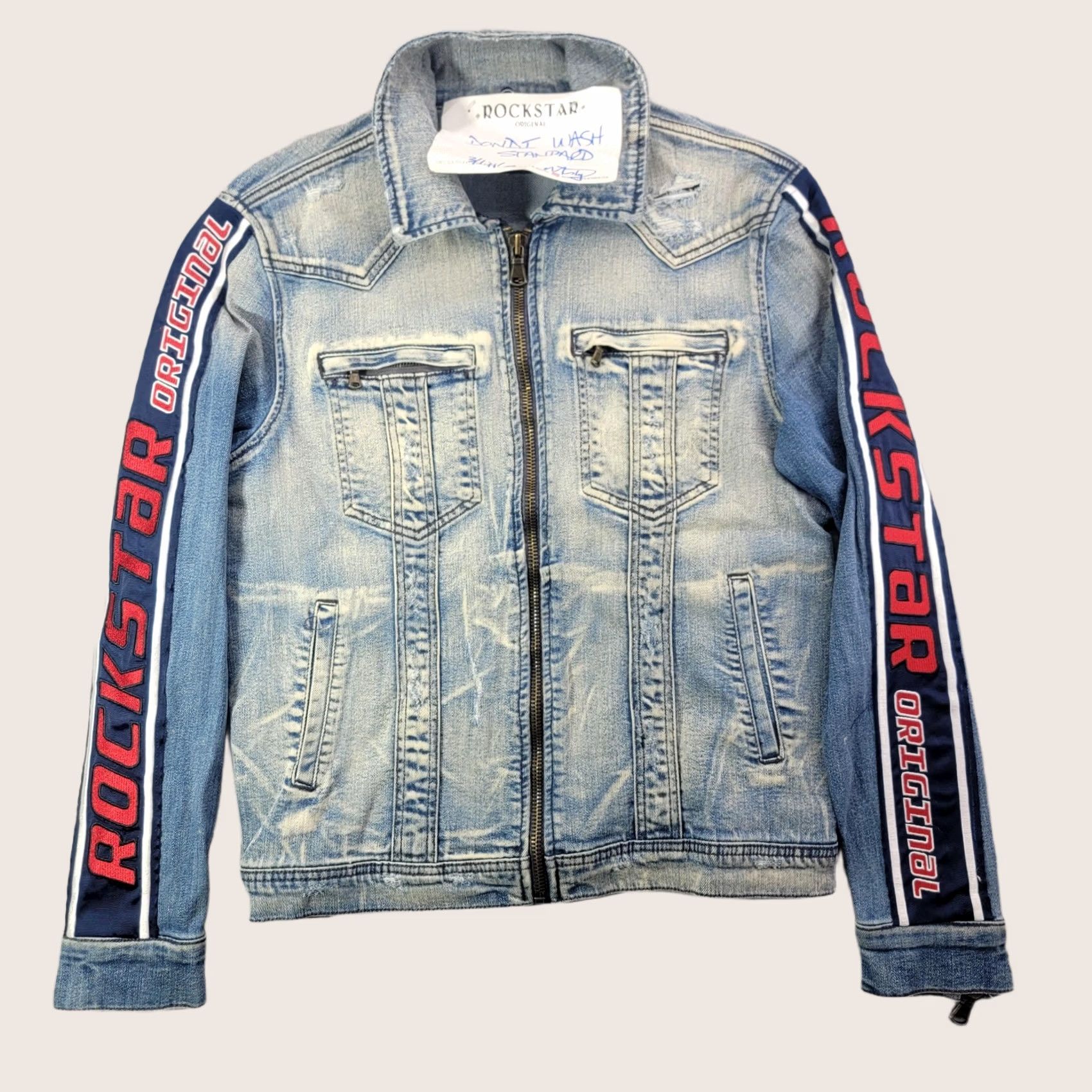 Vintage Rockstar Original Jacket Mens M Blue Denim Biker Zip Logo Dondi Wash Standard Size US M / EU 48-50 / 2 - 1 Thumbnail