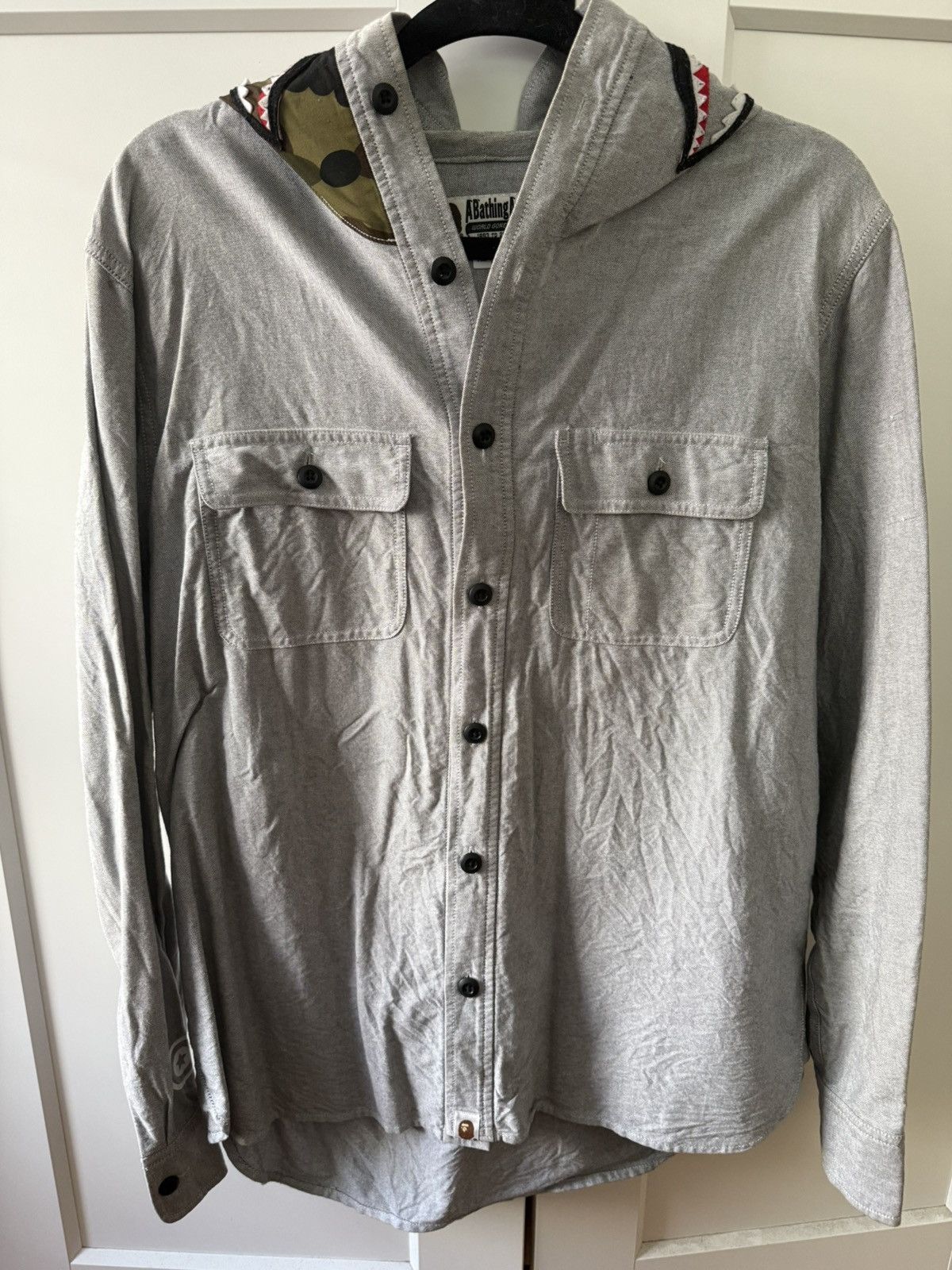 Bape 1st Camo Bape Shark Grey Button up Work Hooded Shirt Size US XL / EU 56 / 4 - 2 Thumbnail