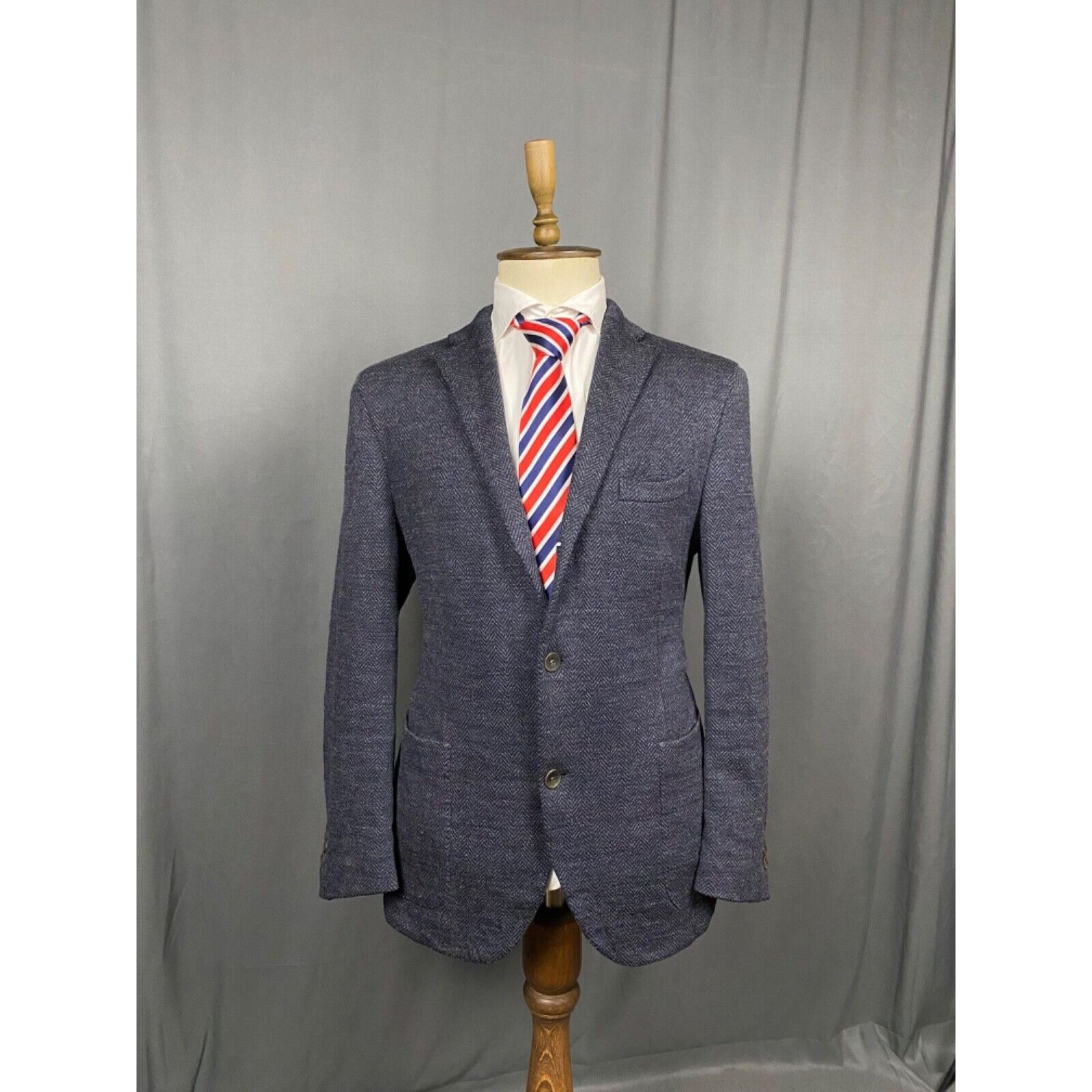 Boglioli MINT! Boglioli Dover Herringbone Men's Blue Wool Blazer Spor Size 54R - 1 Thumbnail