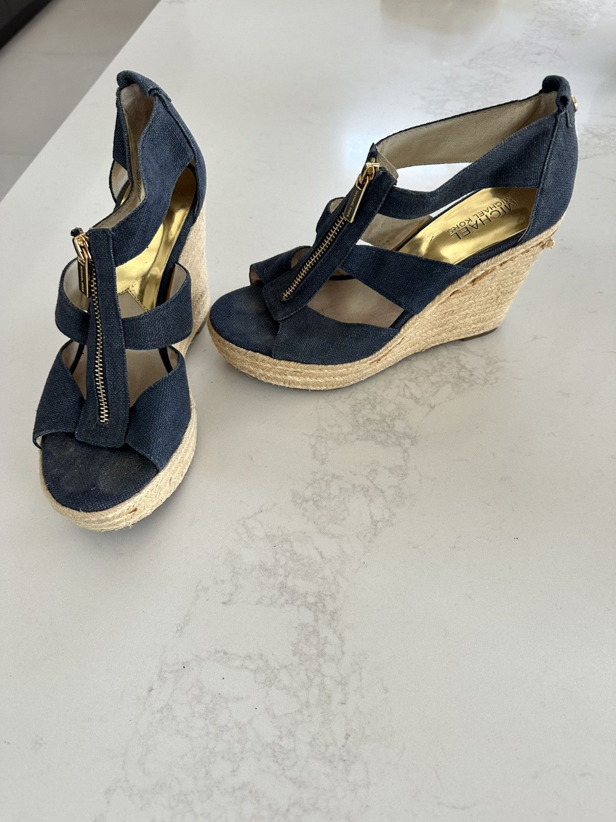 Michael Kors Michael Kors Berkley Navy Wedge Platform Espadrille Zipper Size US 7 / IT 37 - 5 Thumbnail