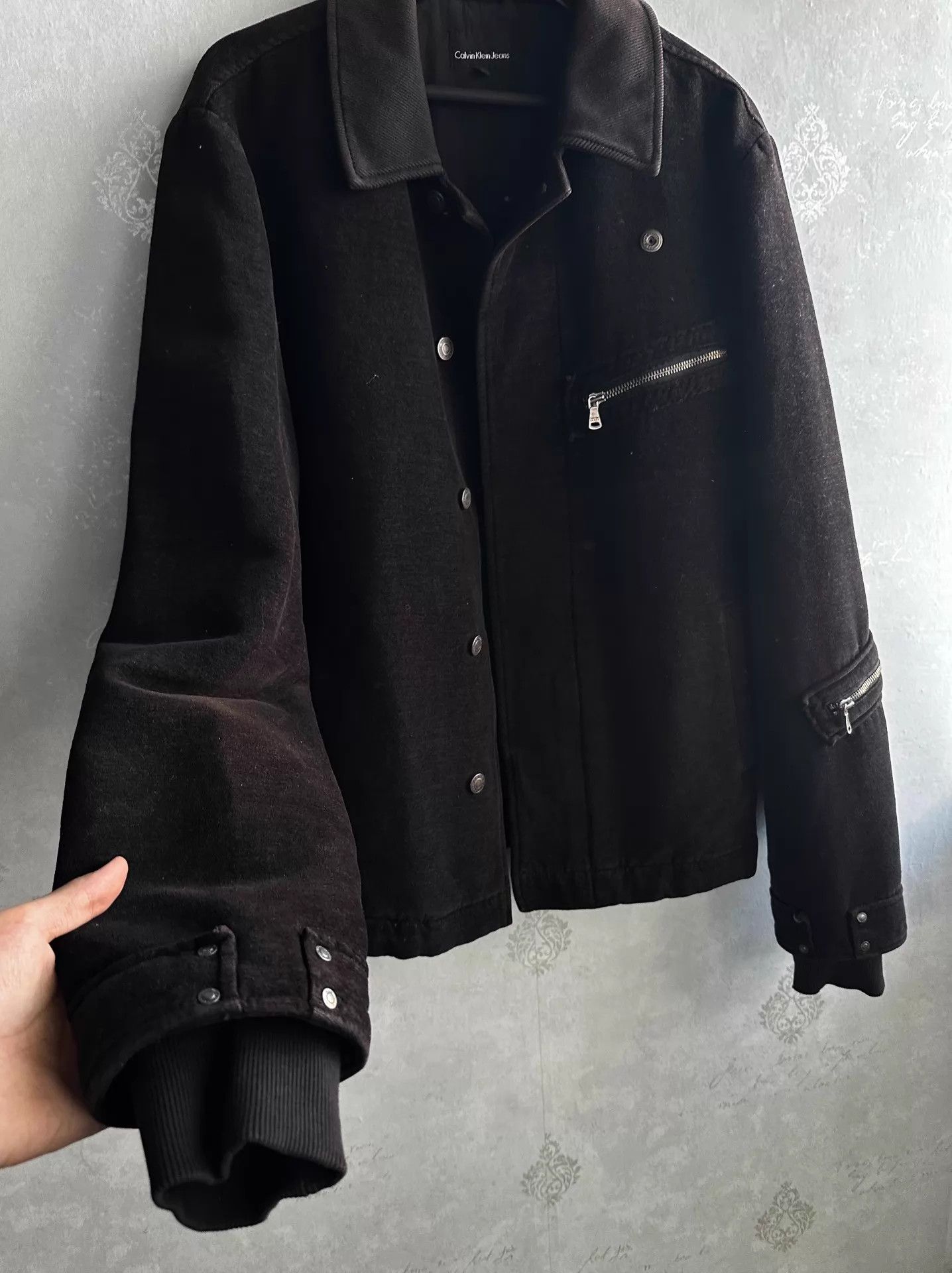 Calvin Klein Calvin Klein 00s Vtg Black Suede Rivet Zip-Up Jacket Size US L / EU 52-54 / 3 - 4 Thumbnail