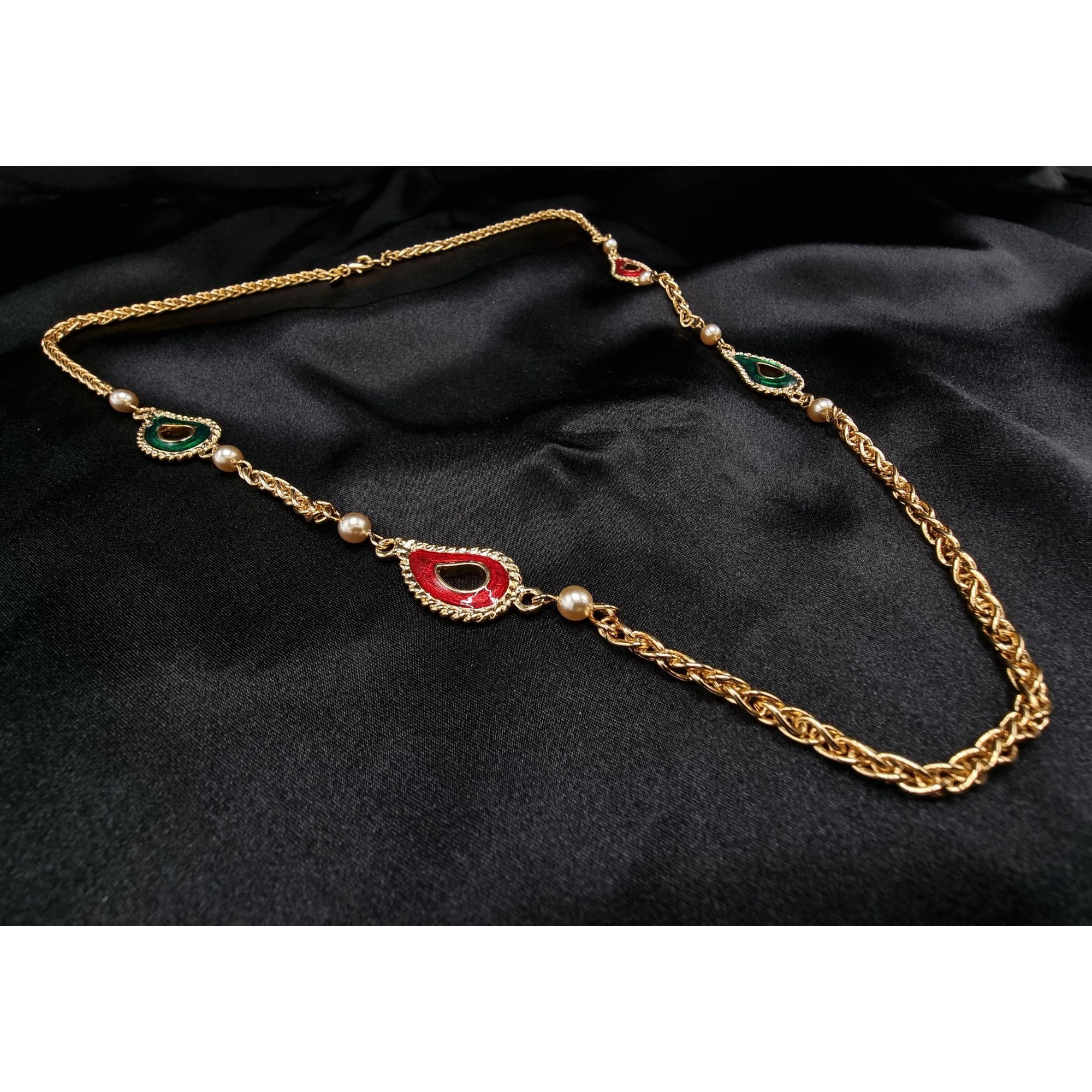 Kenneth Jay Lane Vintage 1990s KJL Gold-Tone Necklace With Red & Green Enamel Size ONE SIZE - 3 Thumbnail