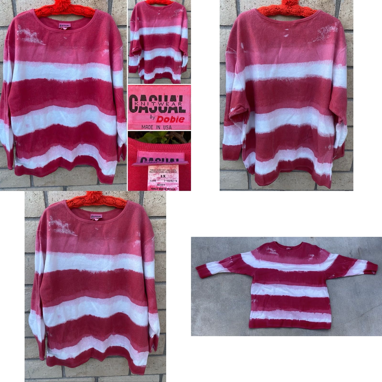Pinko VINTAGE Casual Knitwear By Dobie Pink Striped Boxy 1X T-Shirt Women Size XL / US 12-14 / IT 48-50 - 9 Thumbnail