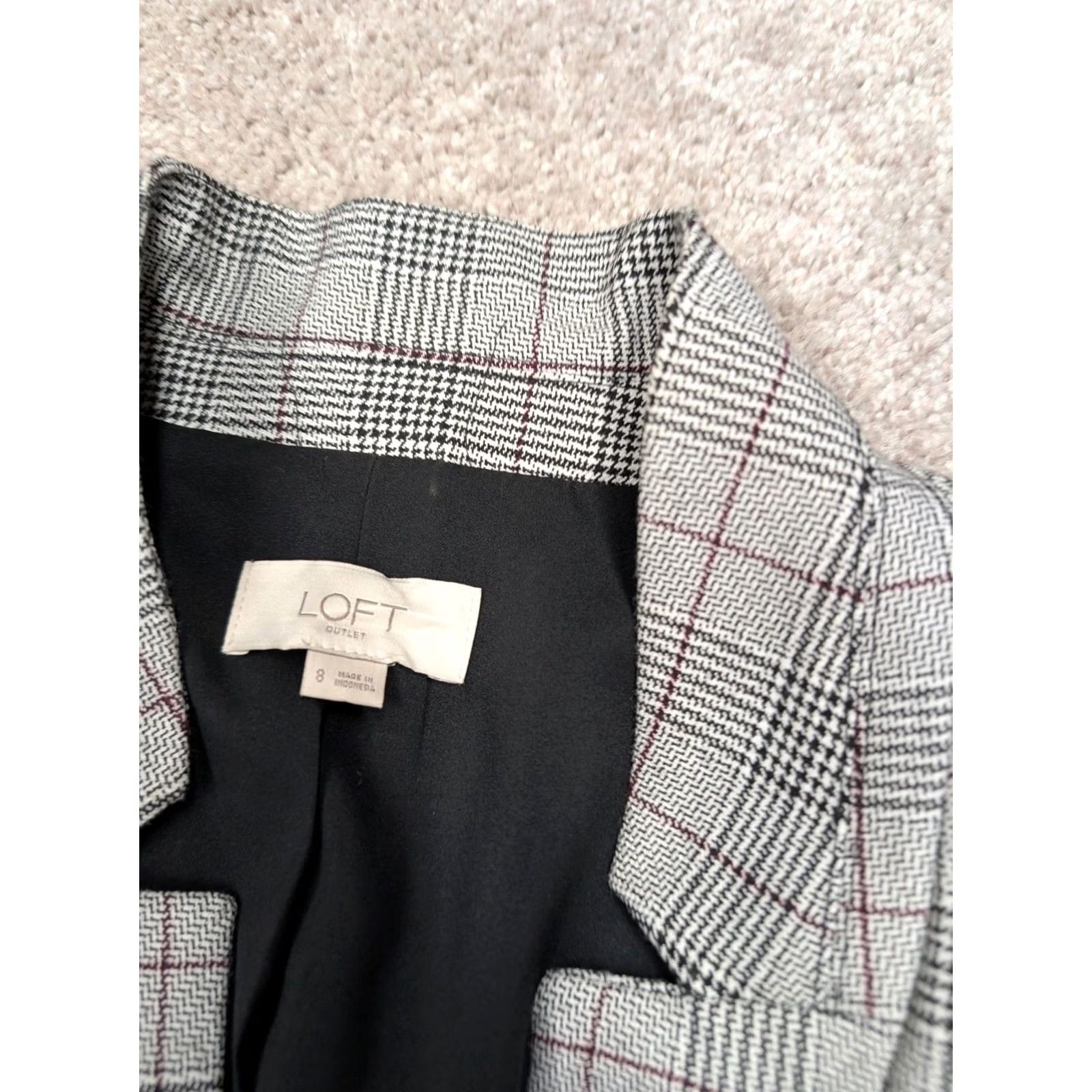 Loft LOFT Outlet Womens 8 Grey Plaid Blazer - Single-Button Style Size M / US 6-8 / IT 42-44 - 3 Thumbnail
