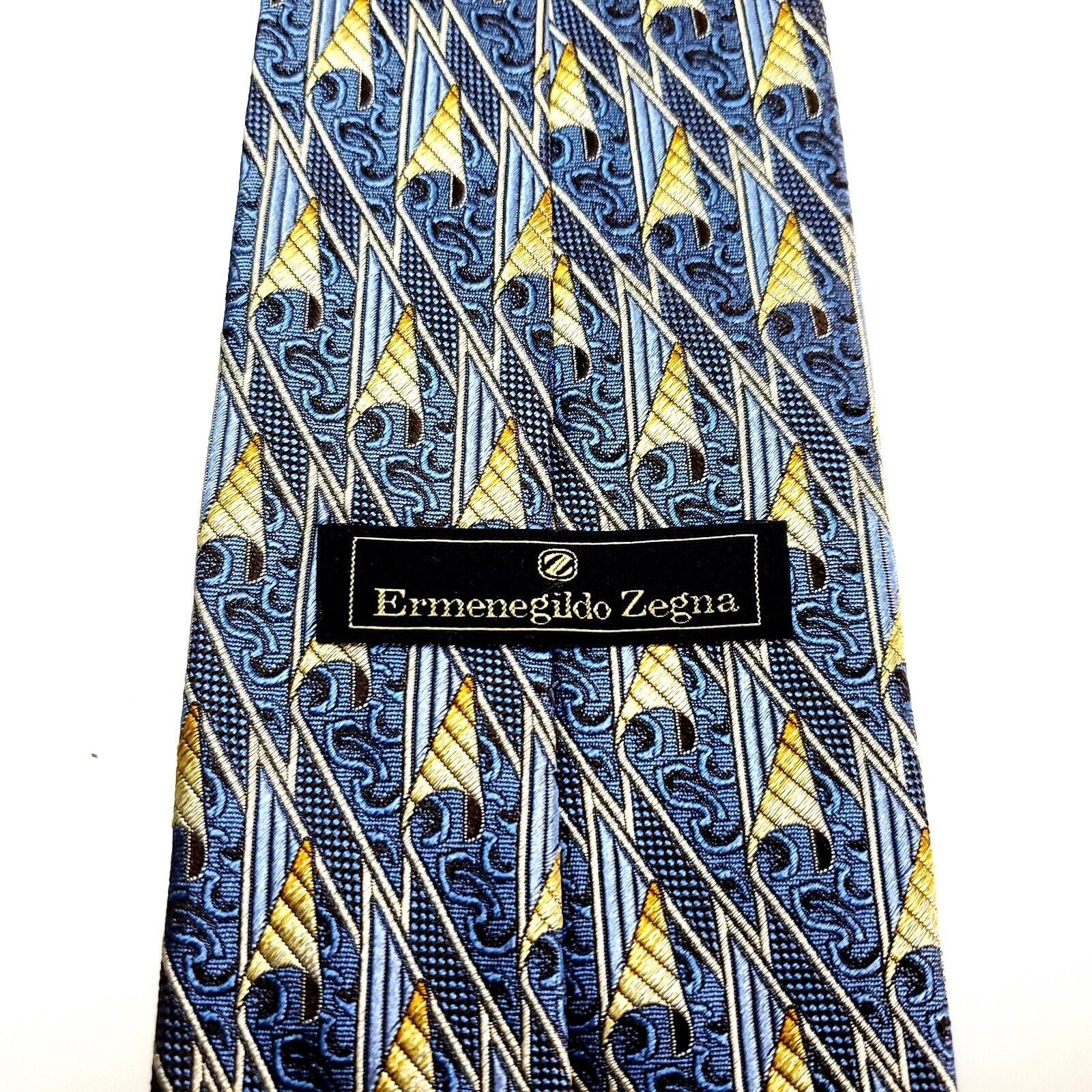 Ermenegildo Zegna Ermenegildo Zegna Silk Tie Woven Yellow Blue Size ONE SIZE - 3 Thumbnail
