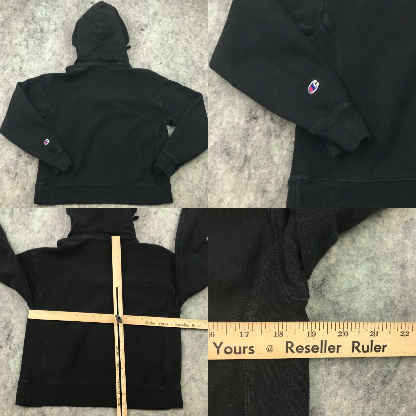Champion Champion Hoodie Womens Medium Black Reverse Weave Embroidered Patch Scrypt Sweatshirt Pullover Front Event 90s Mens Girls Size M / US 6-8 / IT 42-44 - 8 Thumbnail