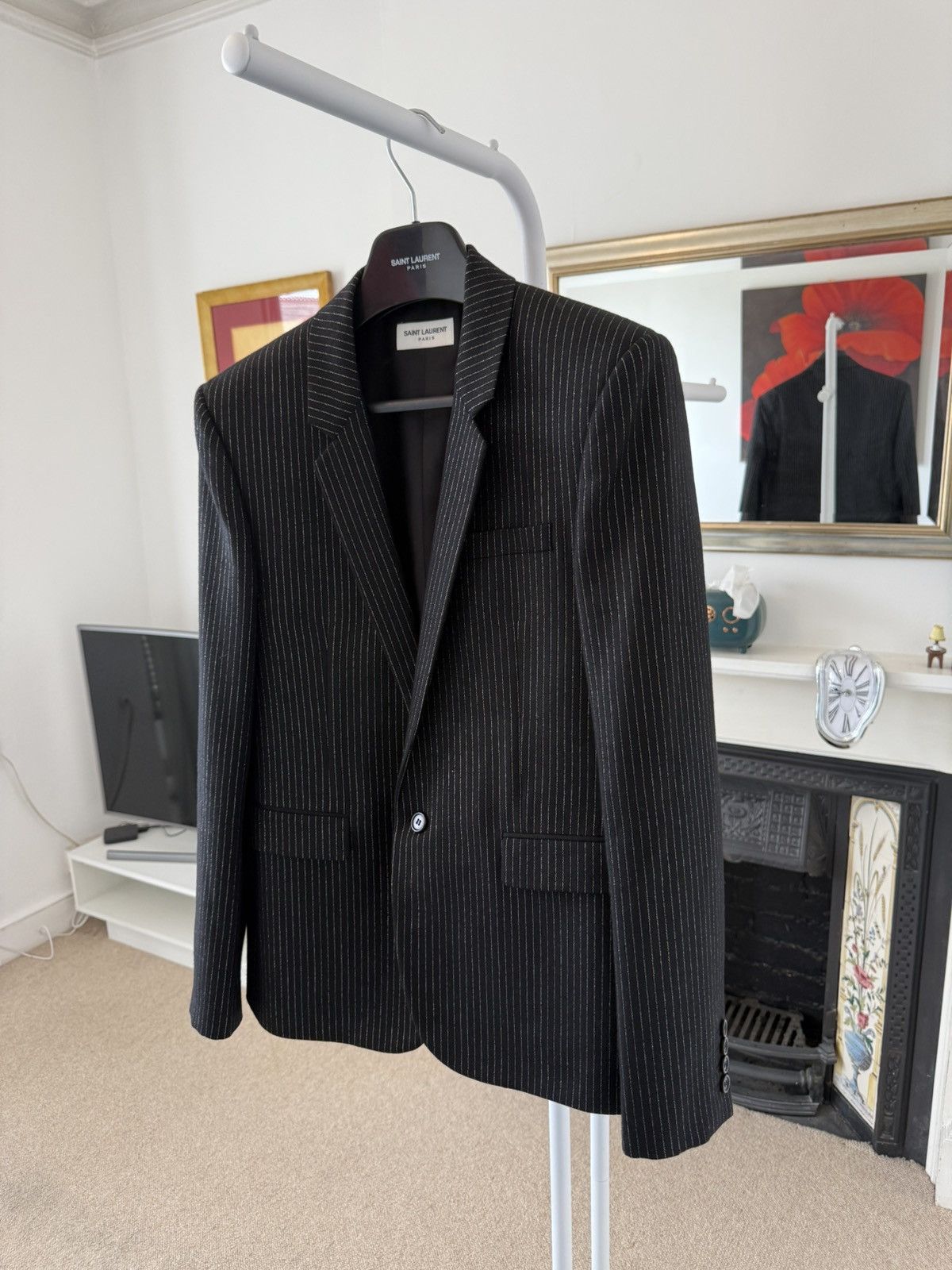 Saint Laurent Paris SS20 Saint Laurent Gold Threaded Pinstripe Blazer Jacket Size 50R - 4 Thumbnail
