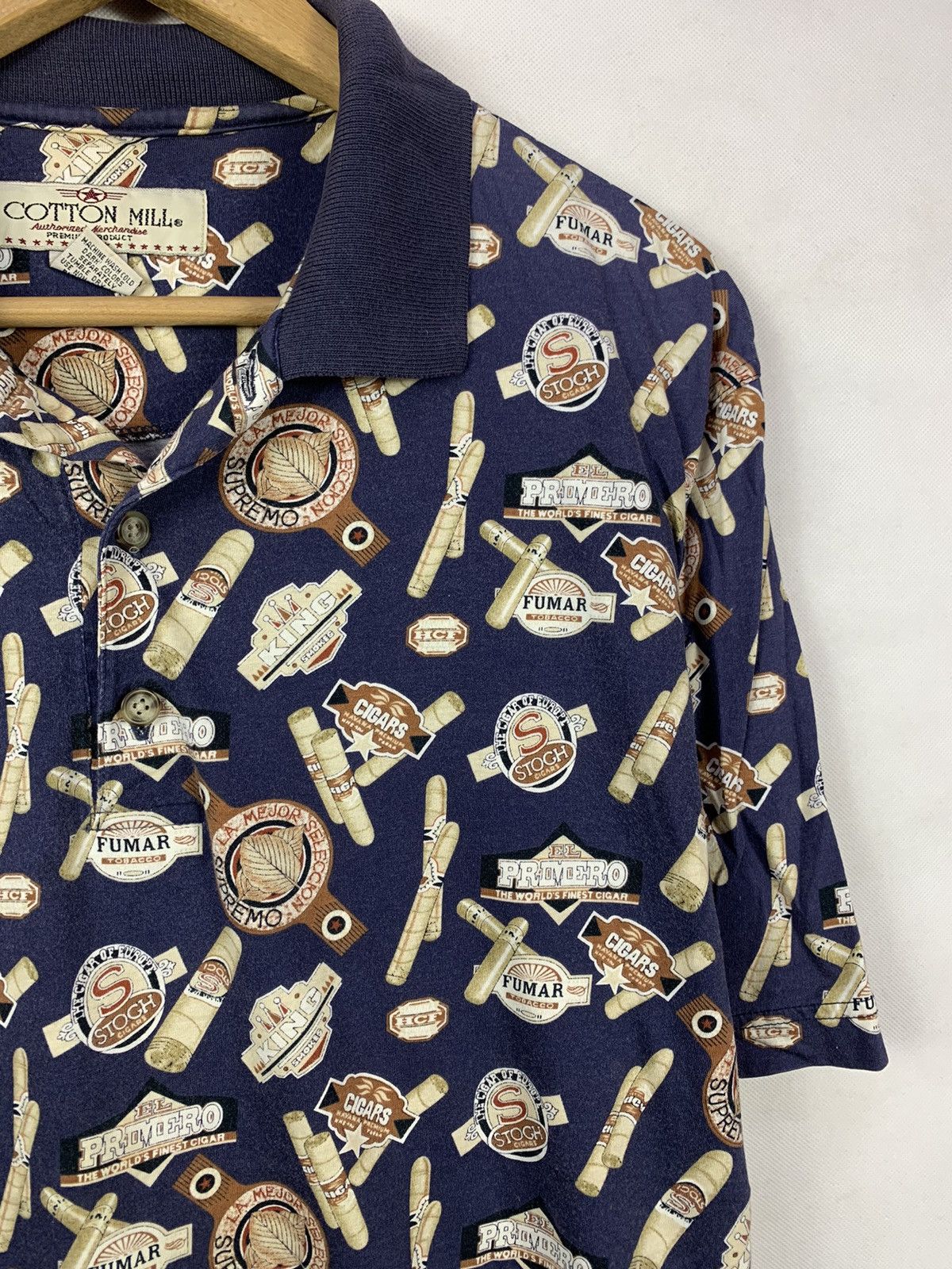 Vintage Rare! Cotton Mills Vintage Style Fullprint Cigar Polo Collar Size US M / EU 48-50 / 2 - 3 Thumbnail