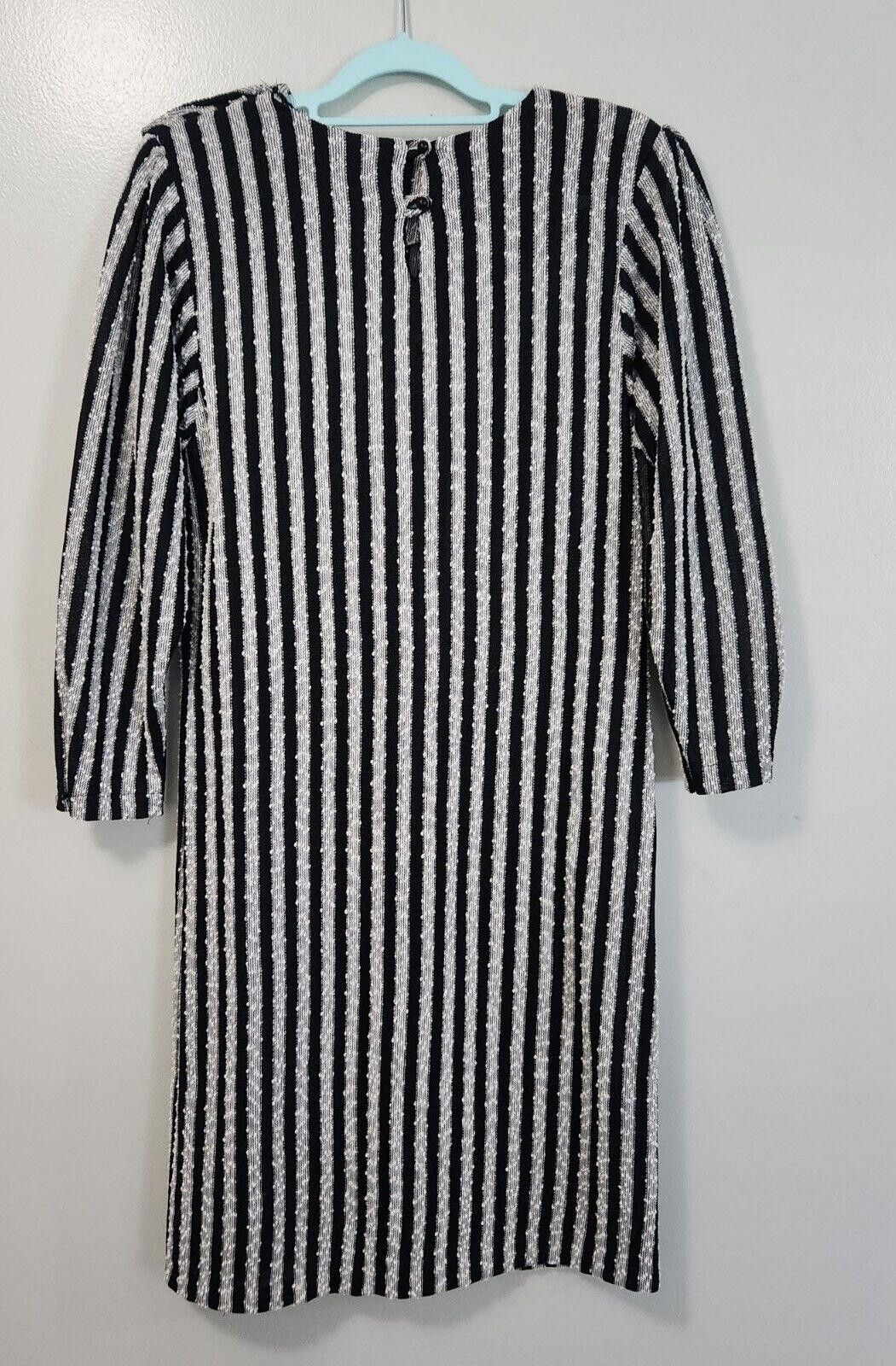 Designer Vintage Union Made Dress Black White Stripes 10 Sheath Knee Size L / US 10 / IT 46 - 2 Thumbnail