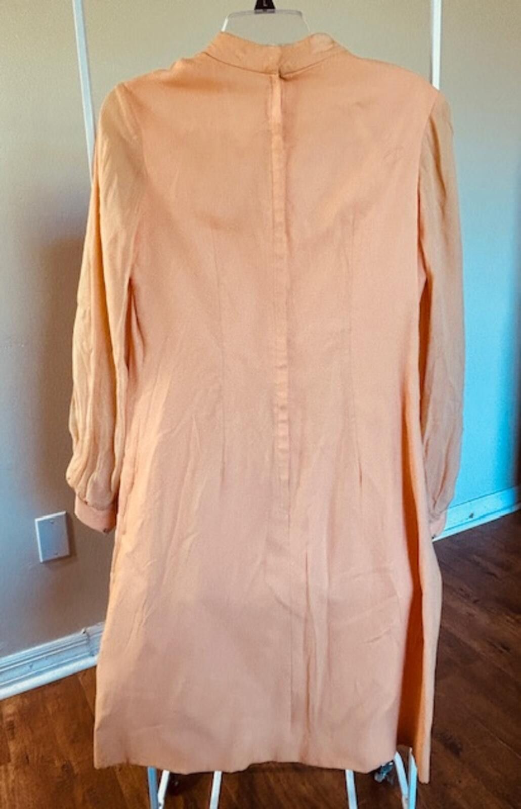 Unknown London Vtg Sylvia Ava Peach Long Sleeve Dress Pearl Embellishments Size ONE SIZE - 3 Thumbnail