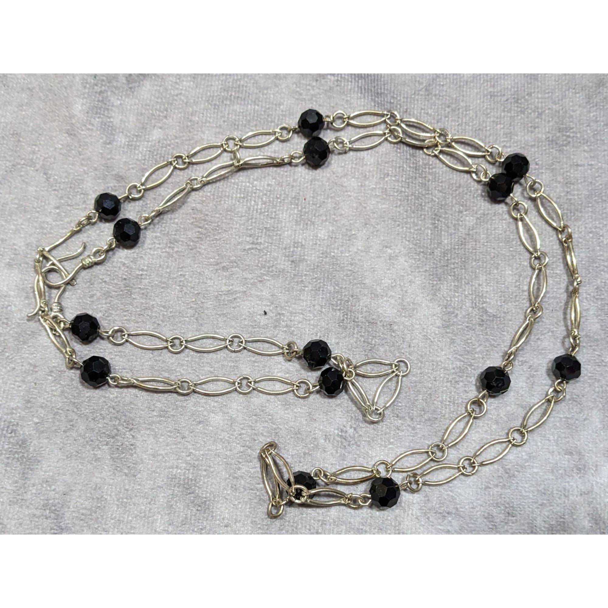 Other Unique Oval Chain Link Necklace With Black Glass Stations Size ONE SIZE - 4 Thumbnail