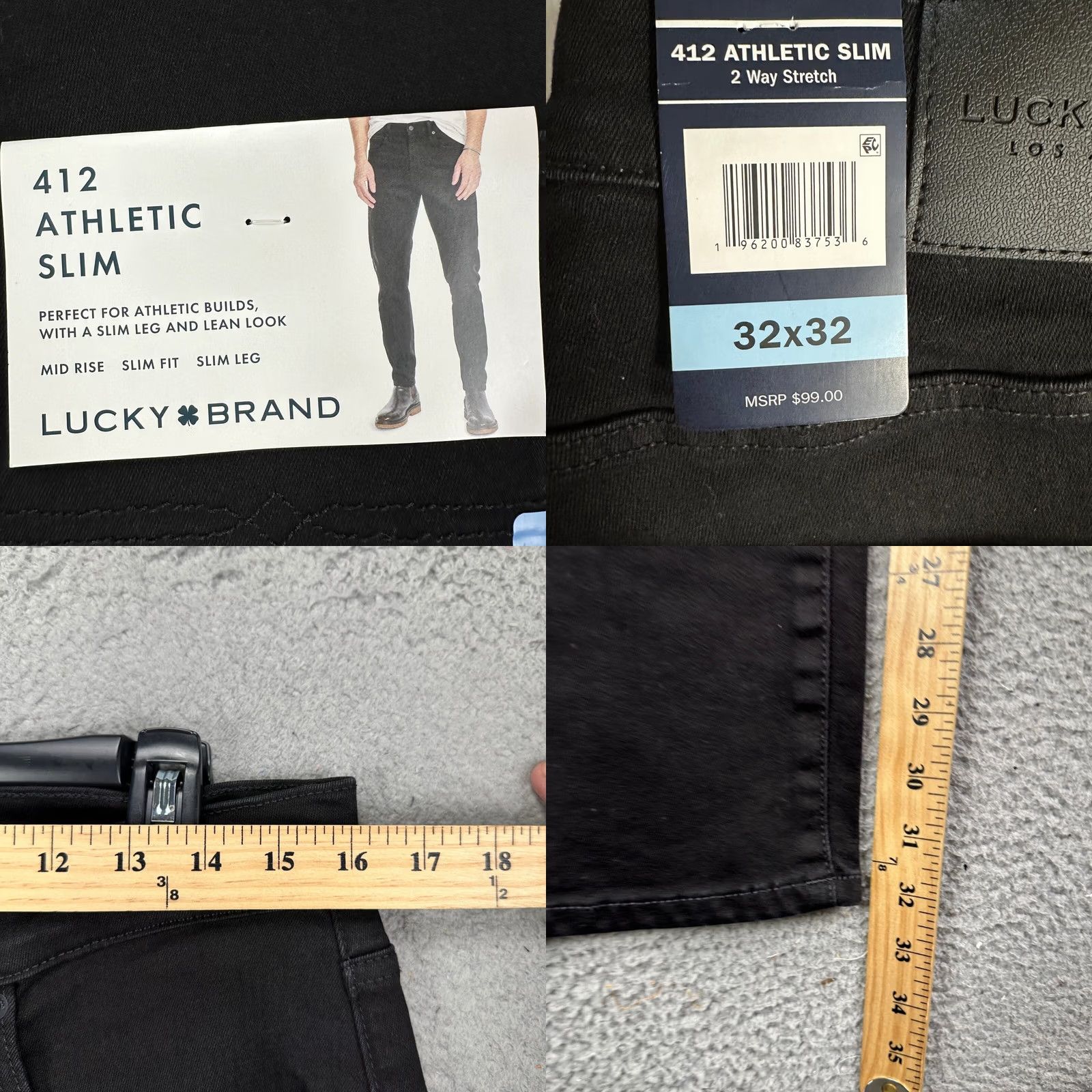 Lucky Brand Lucky Brand 412 Mens Slim Jeans 32X32 Black Denim 2 Way Stretch NEW Size US 32 / EU 48 - 8 Thumbnail