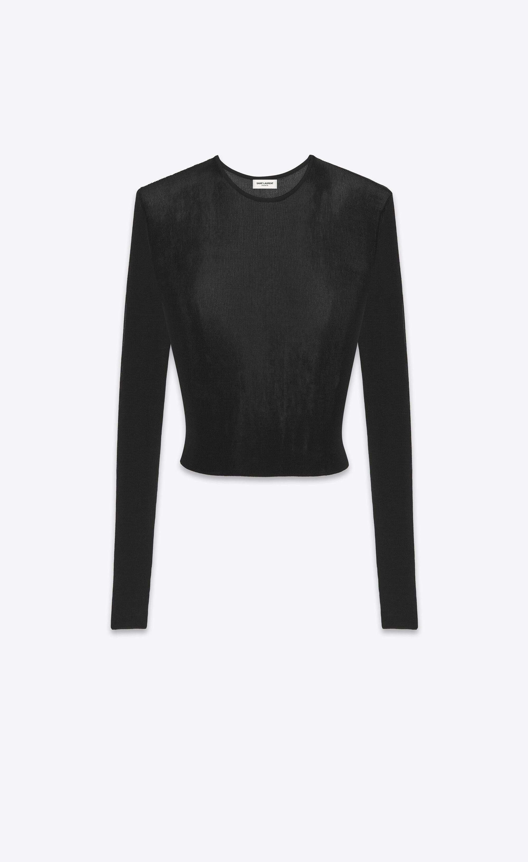 Saint Laurent Paris o1s1wg111224 Cropped Top in Ribbed Viscose Sweater in Black Size S / US 4 / IT 40 - 1 Thumbnail