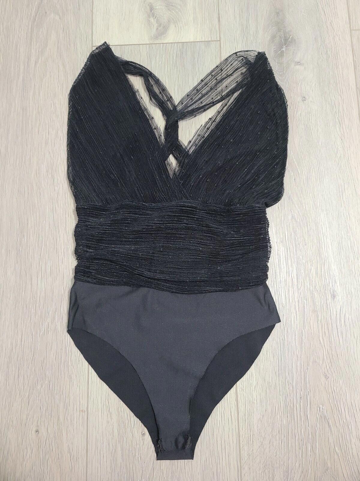 Designer Anna Grace Body Suit Top Small Black Lace Halter body con Size S / US 4 / IT 40 - 1 Thumbnail