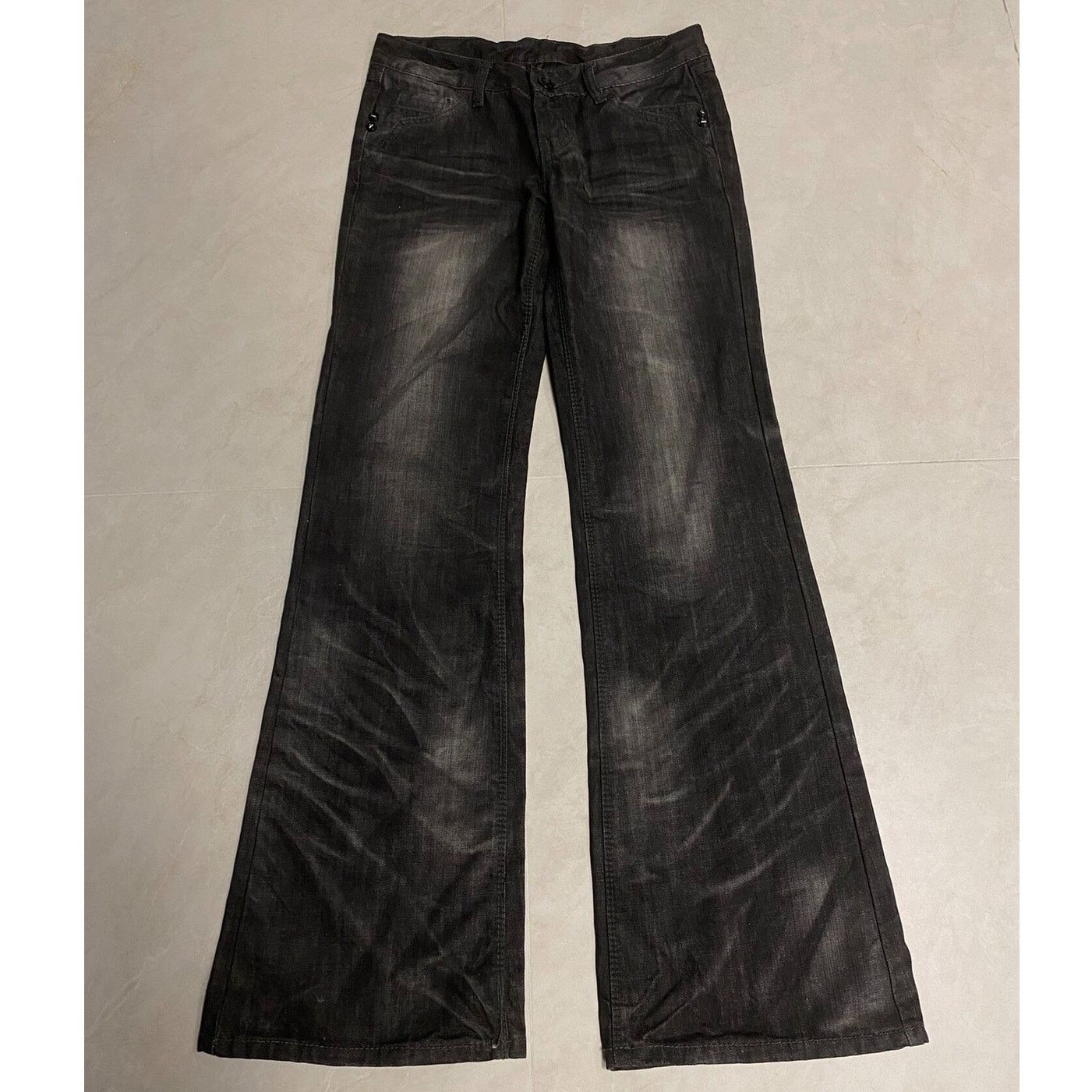 Japanese Brand Vintage Faded Wash Low-rise Flared Bootcut Denim Jeans Black Size 30" / US 8 / IT 44 - 3 Thumbnail